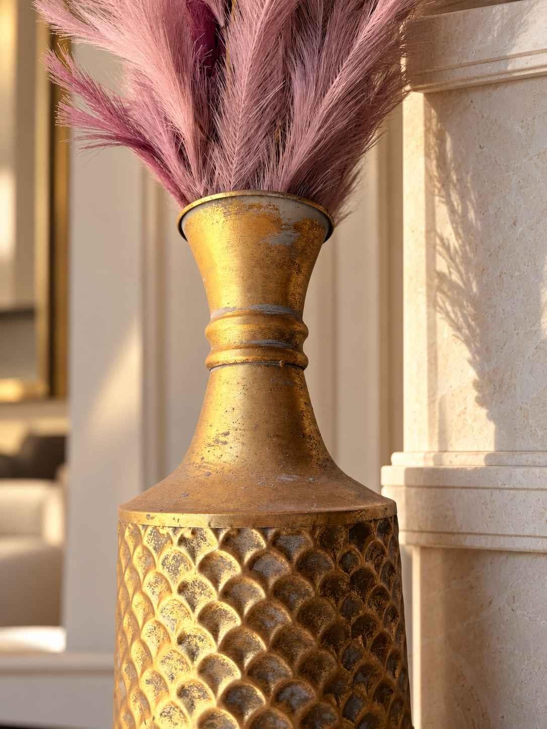 Vazo Eskitme Metal Gold Detaylı Dekoratif 83cm