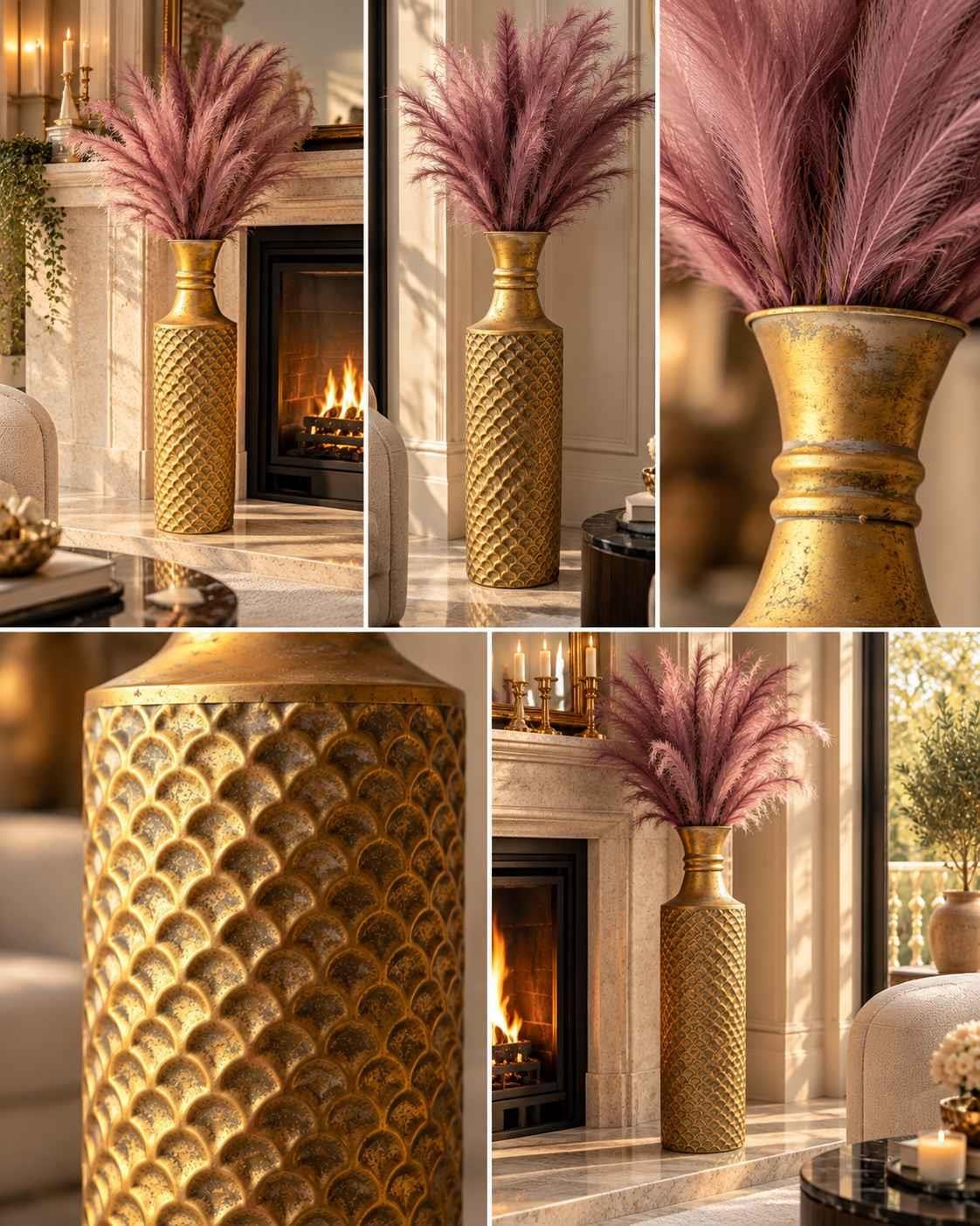 Vazo Eskitme Metal Gold Detaylı Dekoratif 83cm