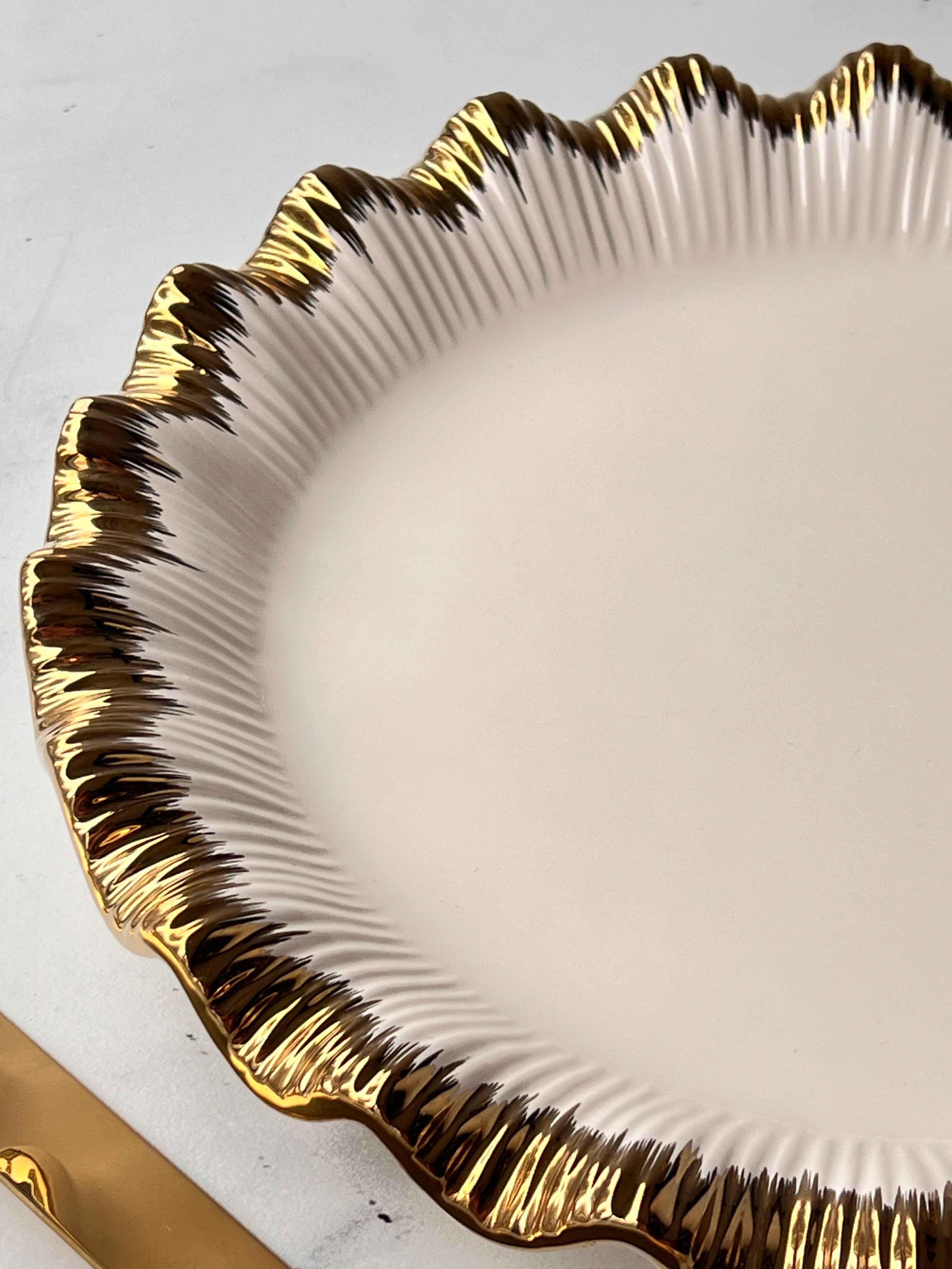 Yuvarlak Sunum Tabağı Sofya Stoneware Gold Kenarlı – 31 cm