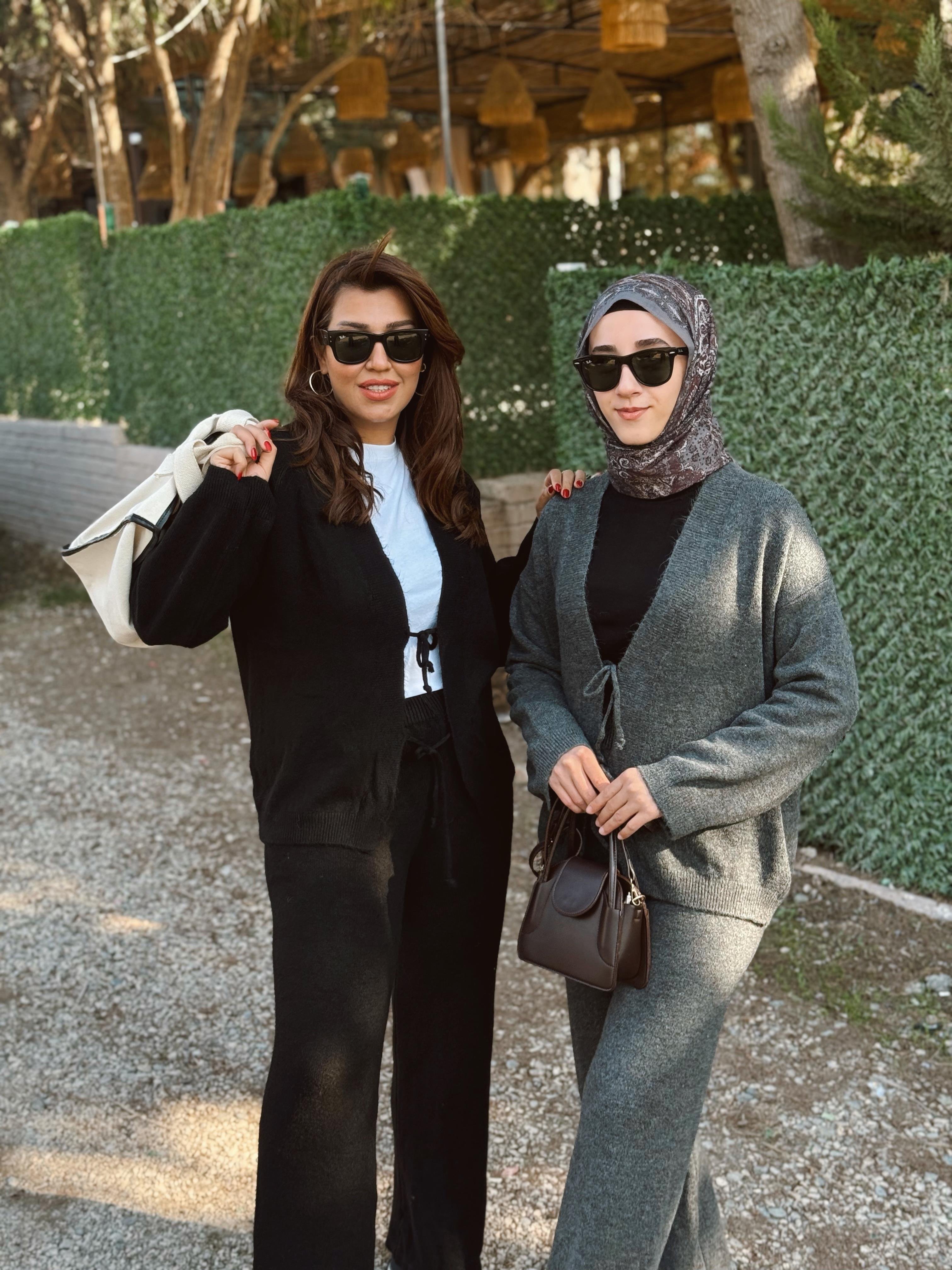 Bağcıklı Triko Takım Siyah