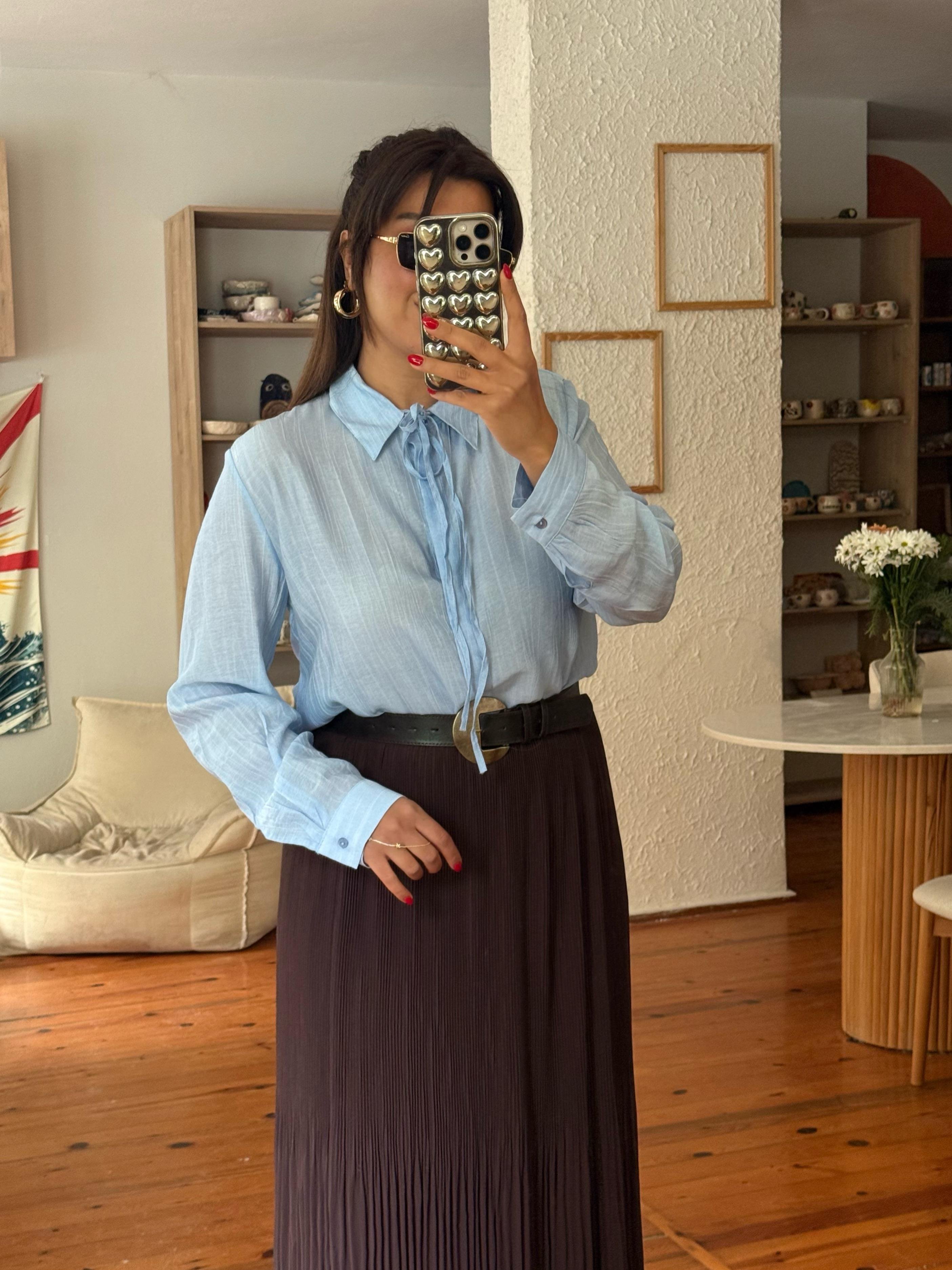 Bağlamalı Gömlek  Mavi