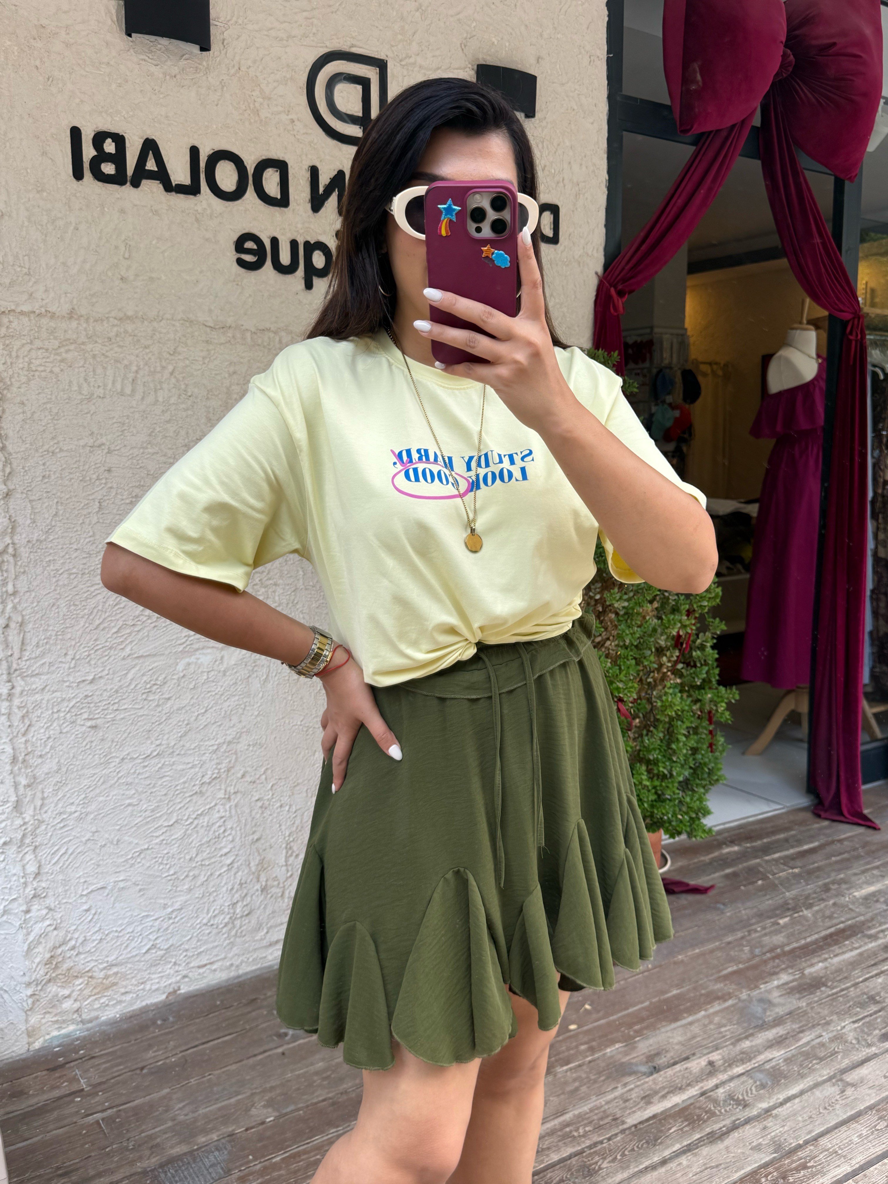 Baskılı T-shirt Sarı