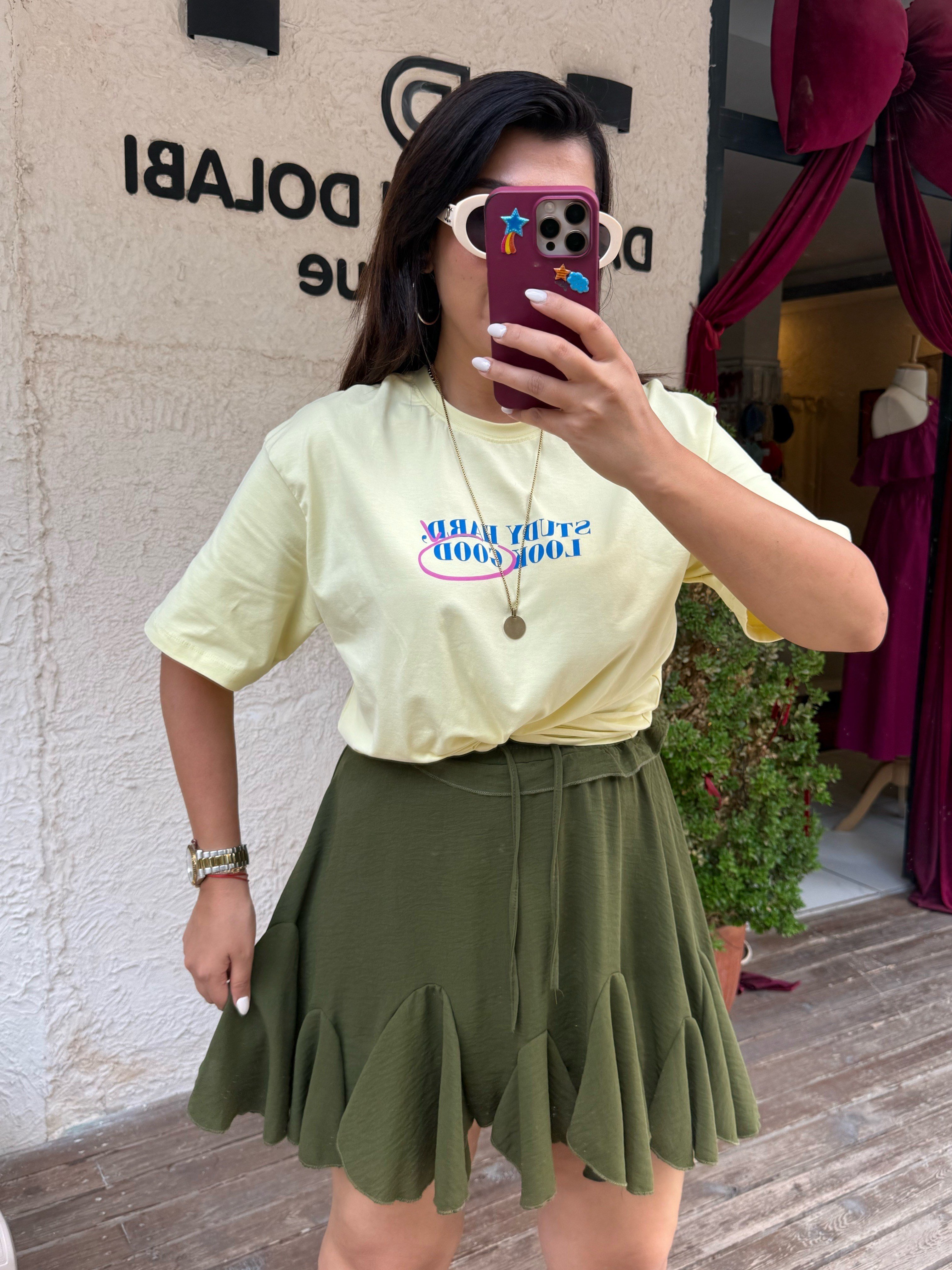 Baskılı T-shirt Sarı