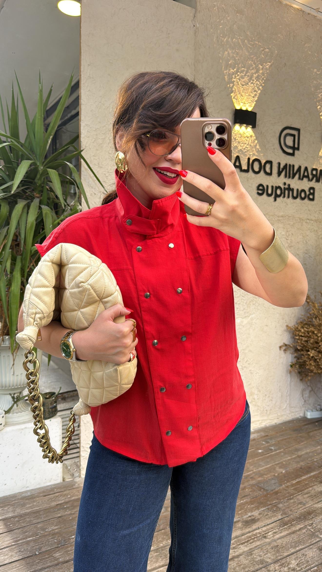 Çıtçıtlı Kolsuz Gömlek Kırmızı
