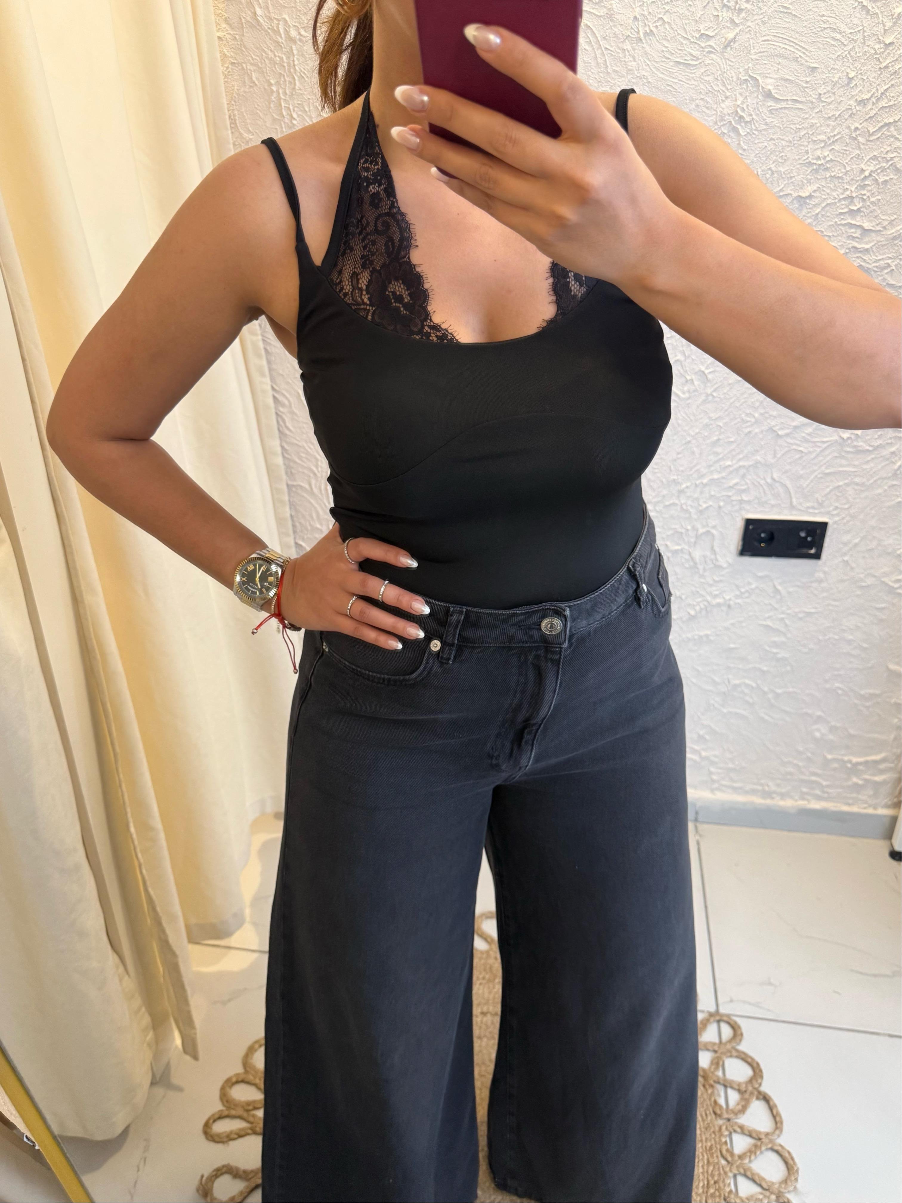 Dantelli Bodysuit Siyah