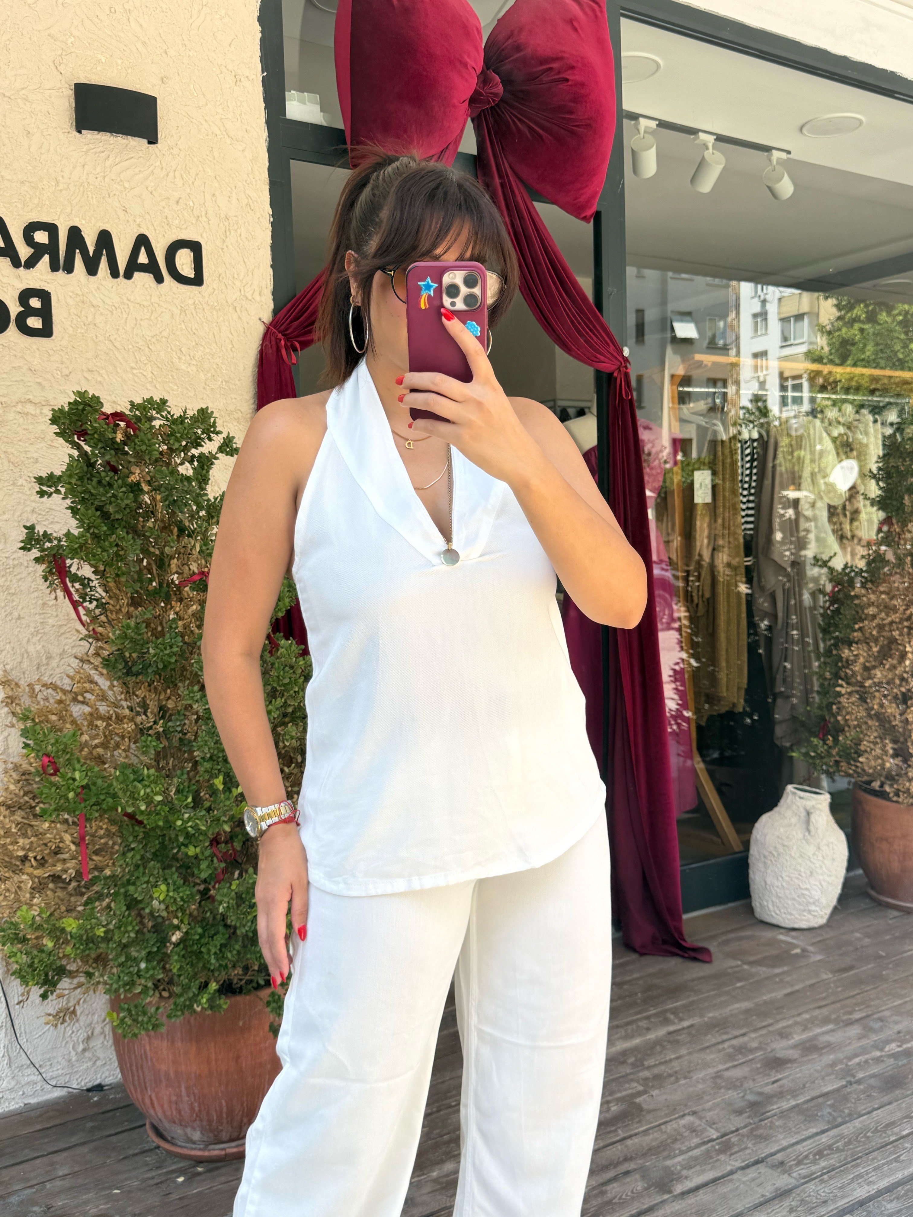 Denım tensel takım  beyaz