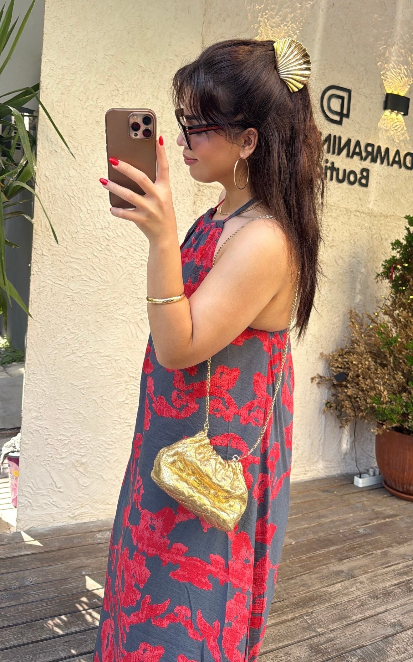 Desenli Halter Elbise Kırmızı Desen