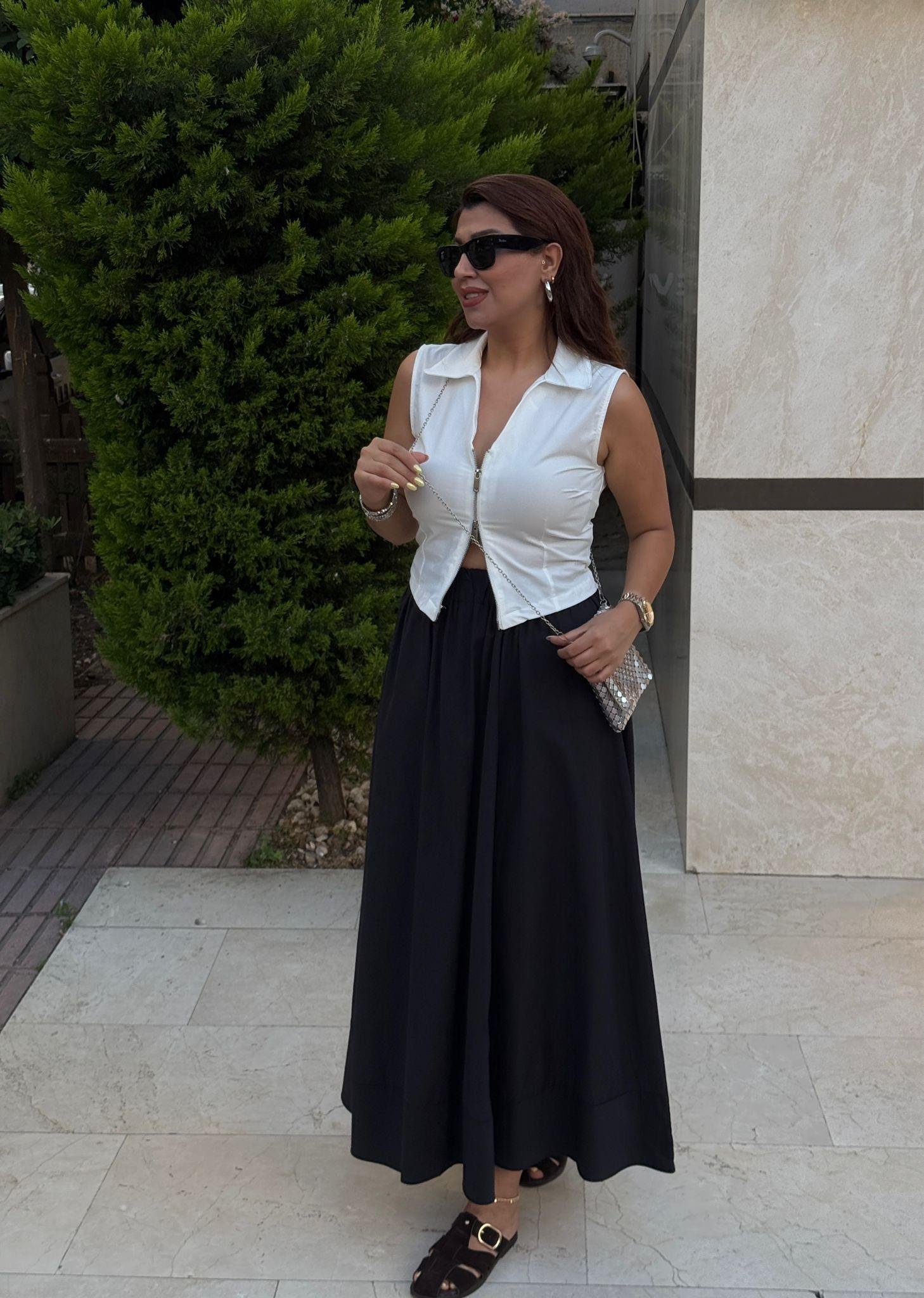 Fermuarlı Bluz Beyaz