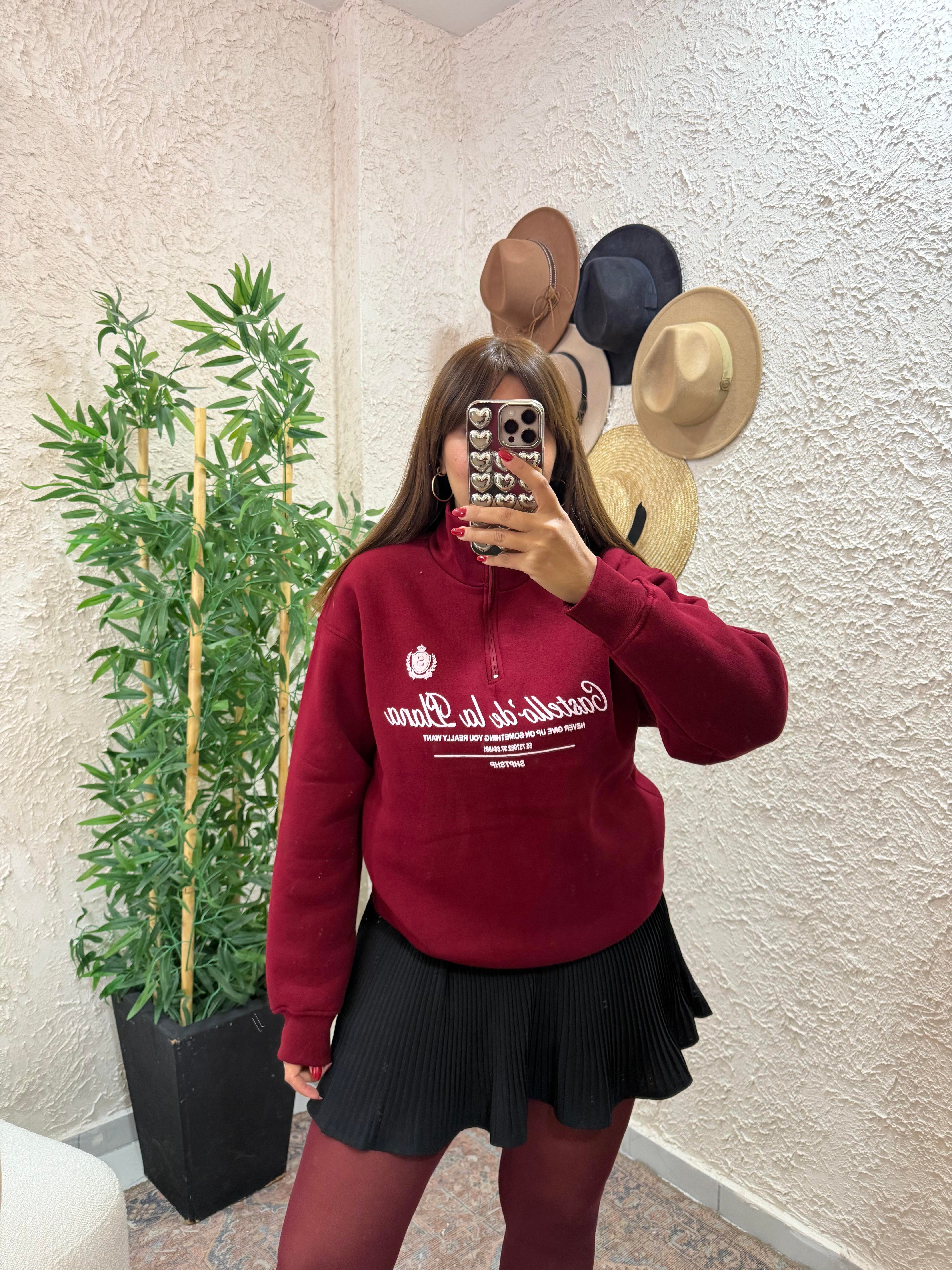 Fermuarlı Sweat Bordo