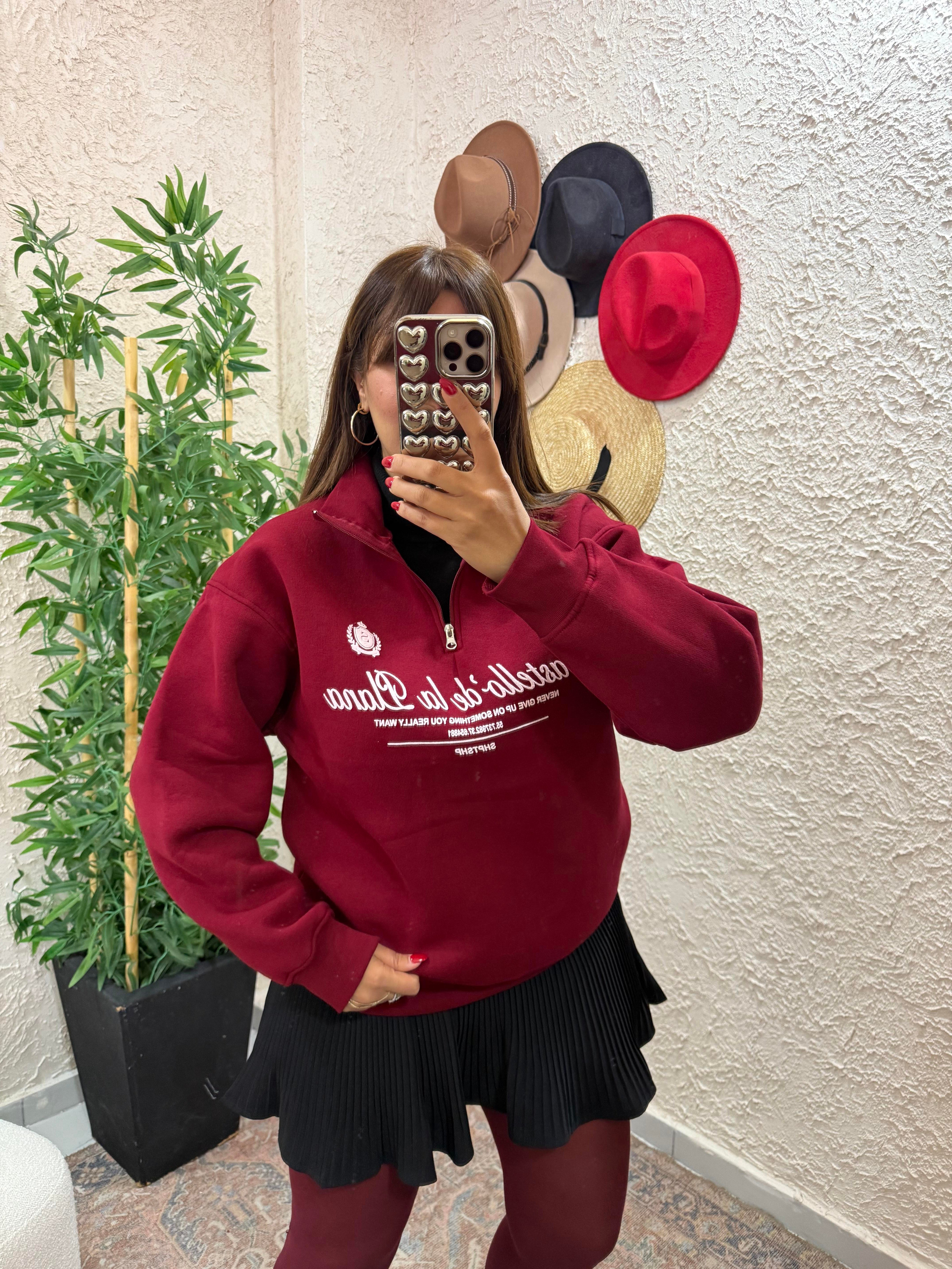 Fermuarlı Sweat Bordo