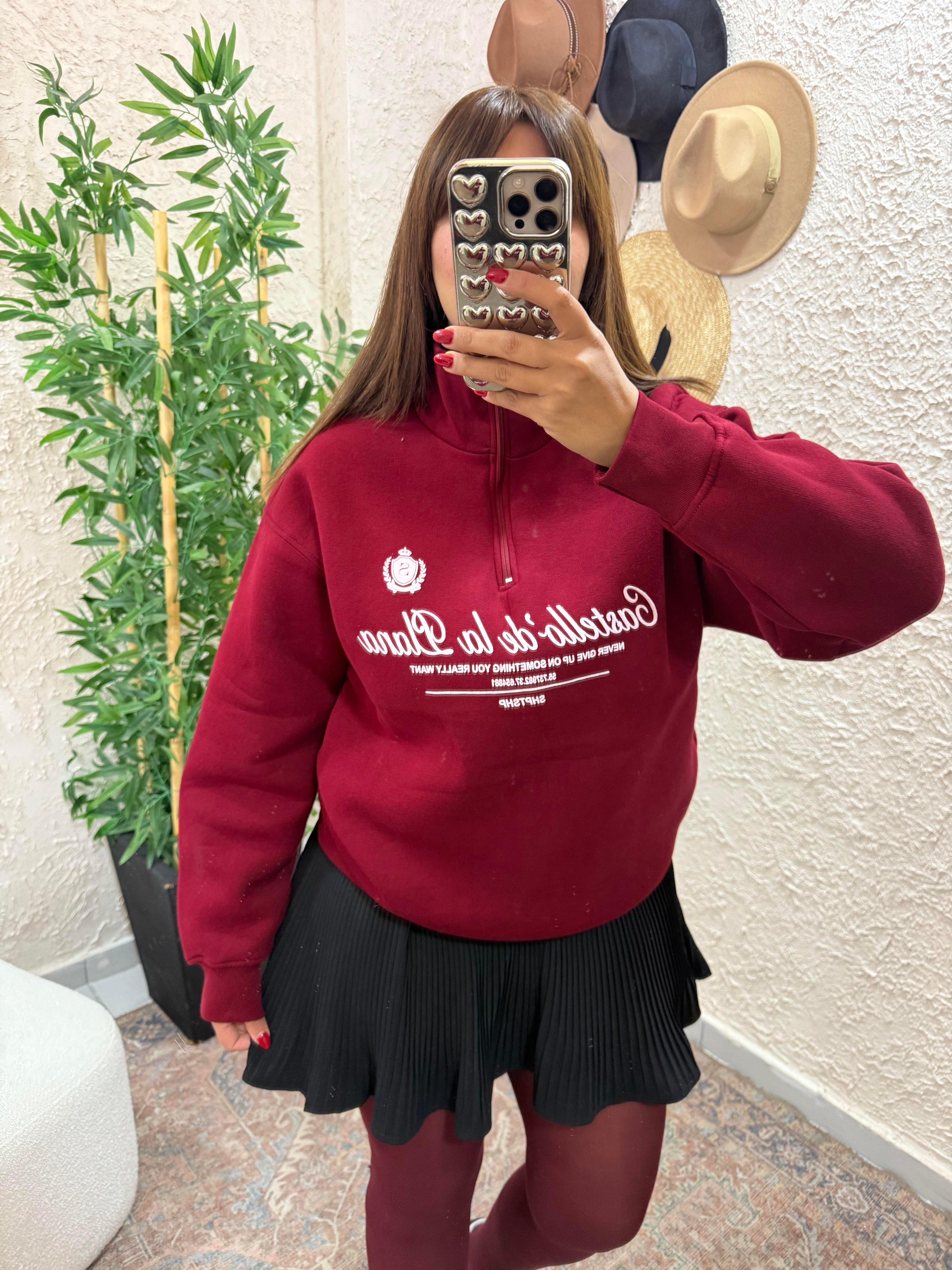 Fermuarlı Sweat Bordo