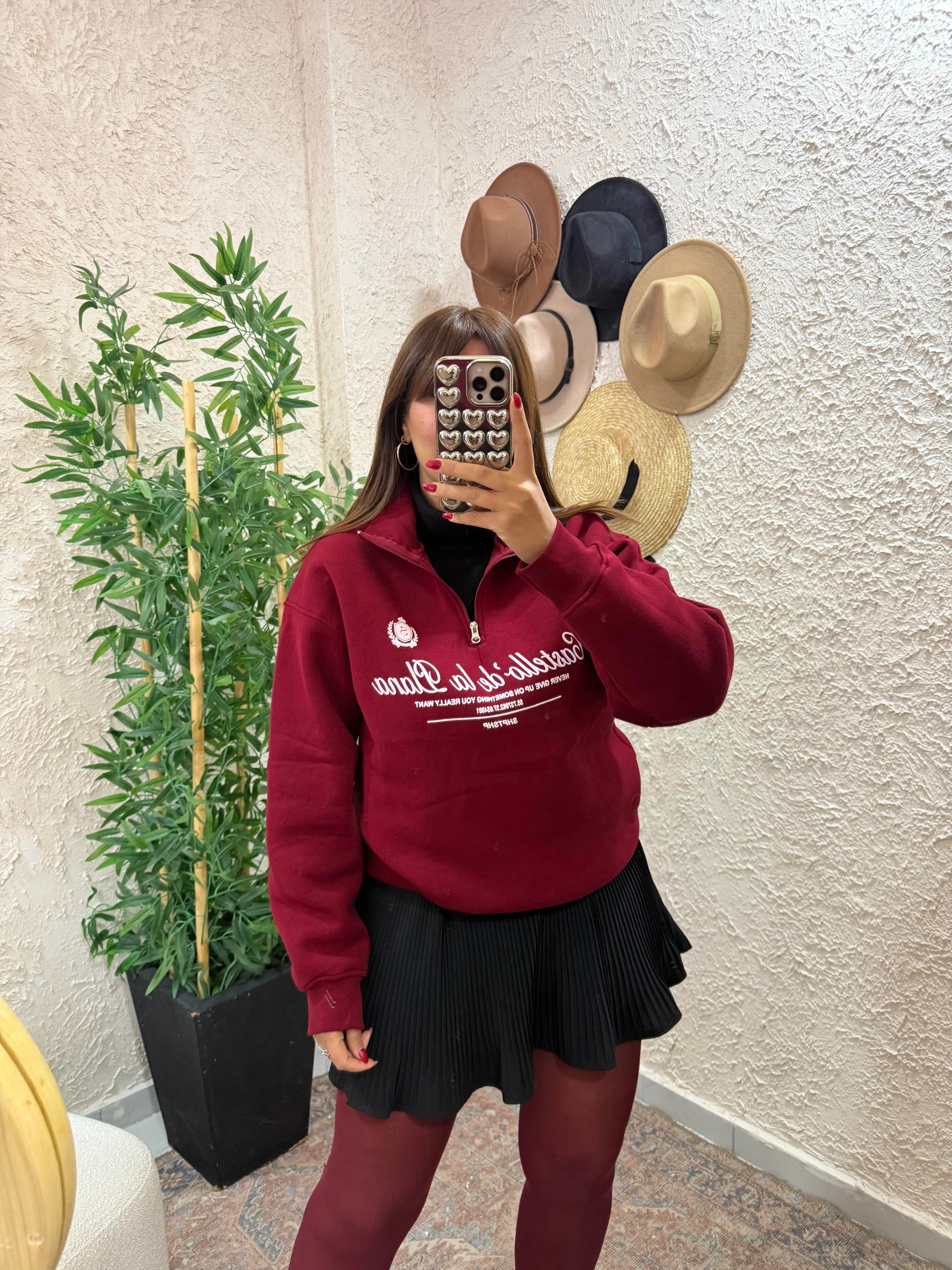 Fermuarlı Sweat Bordo