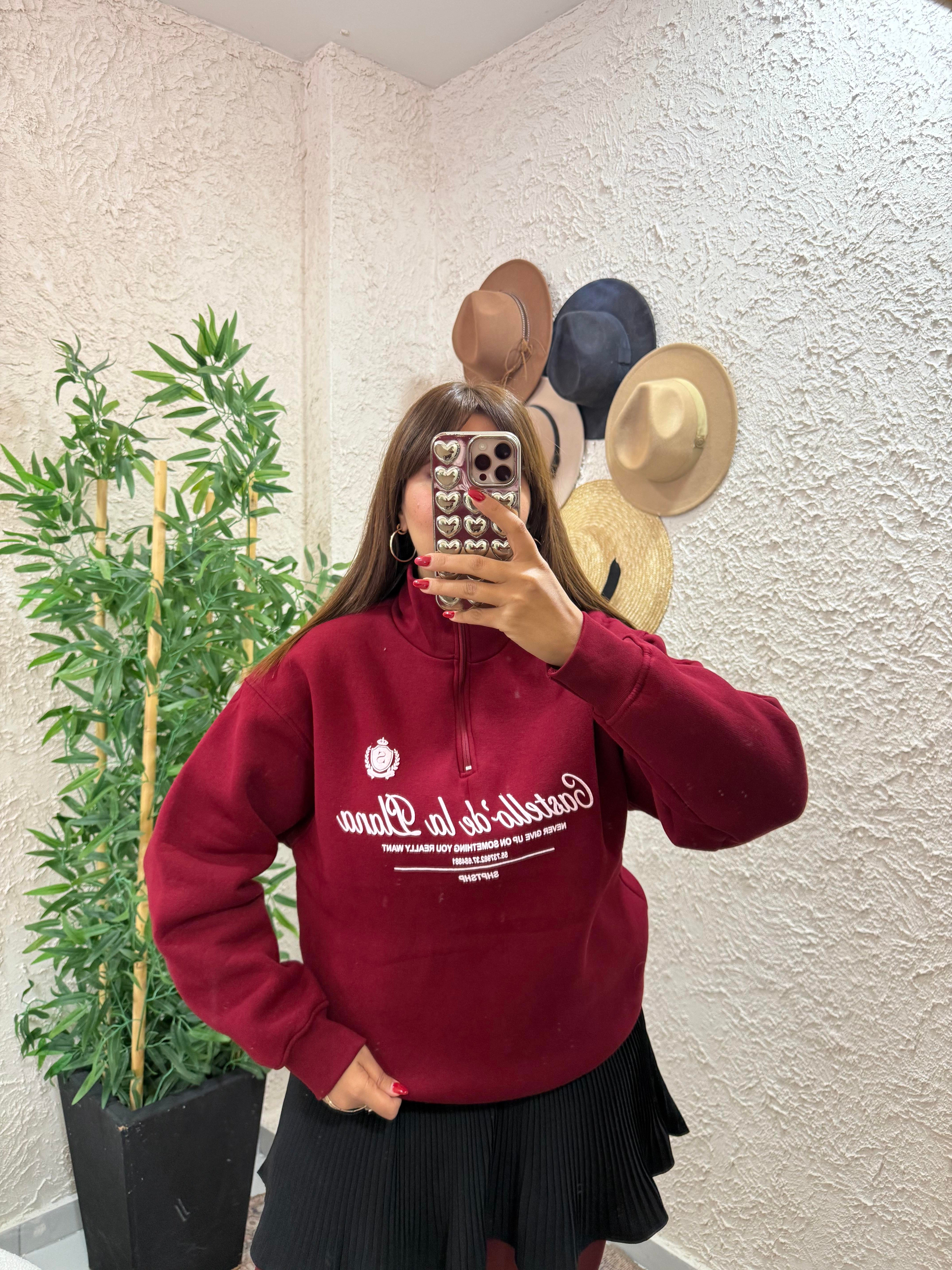 Fermuarlı Sweat Bordo