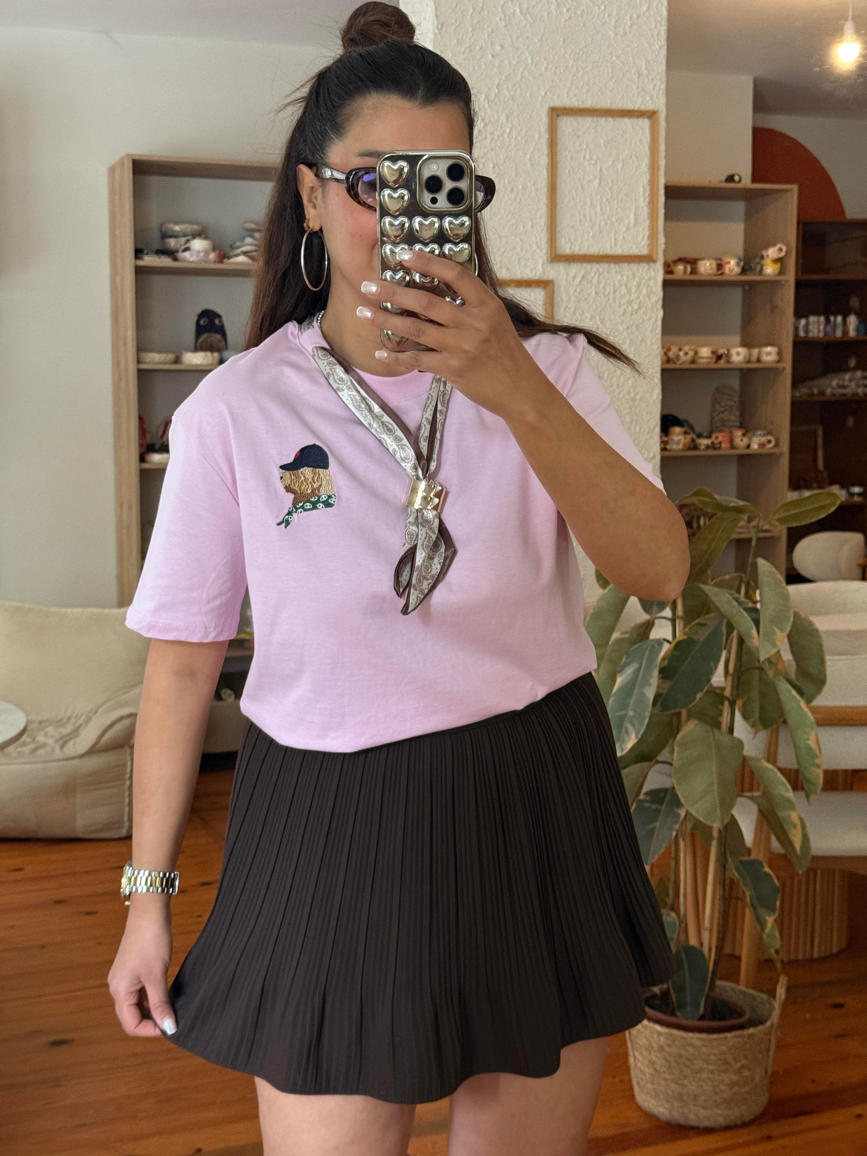 Fular Detaylı T-shirt Pembe 