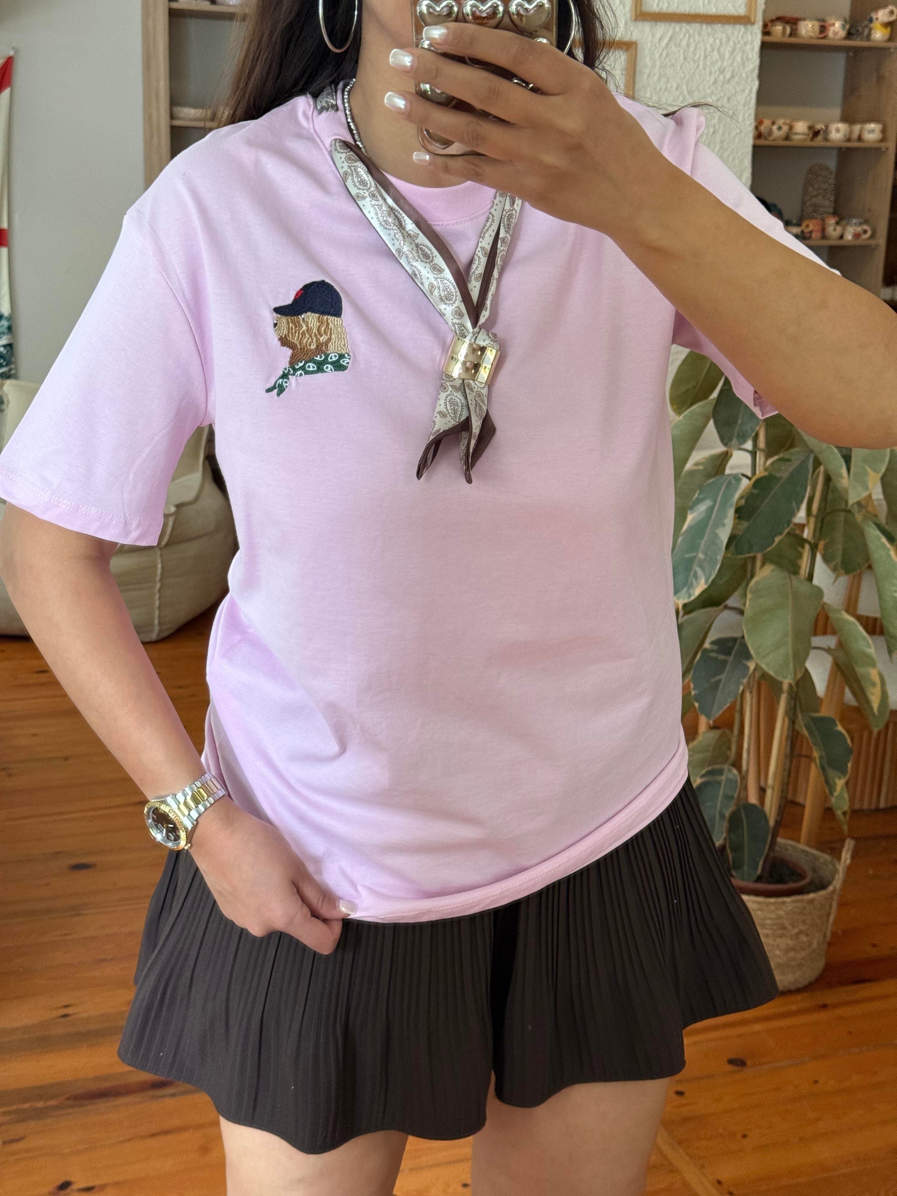 Fular Detaylı T-shirt Pembe 