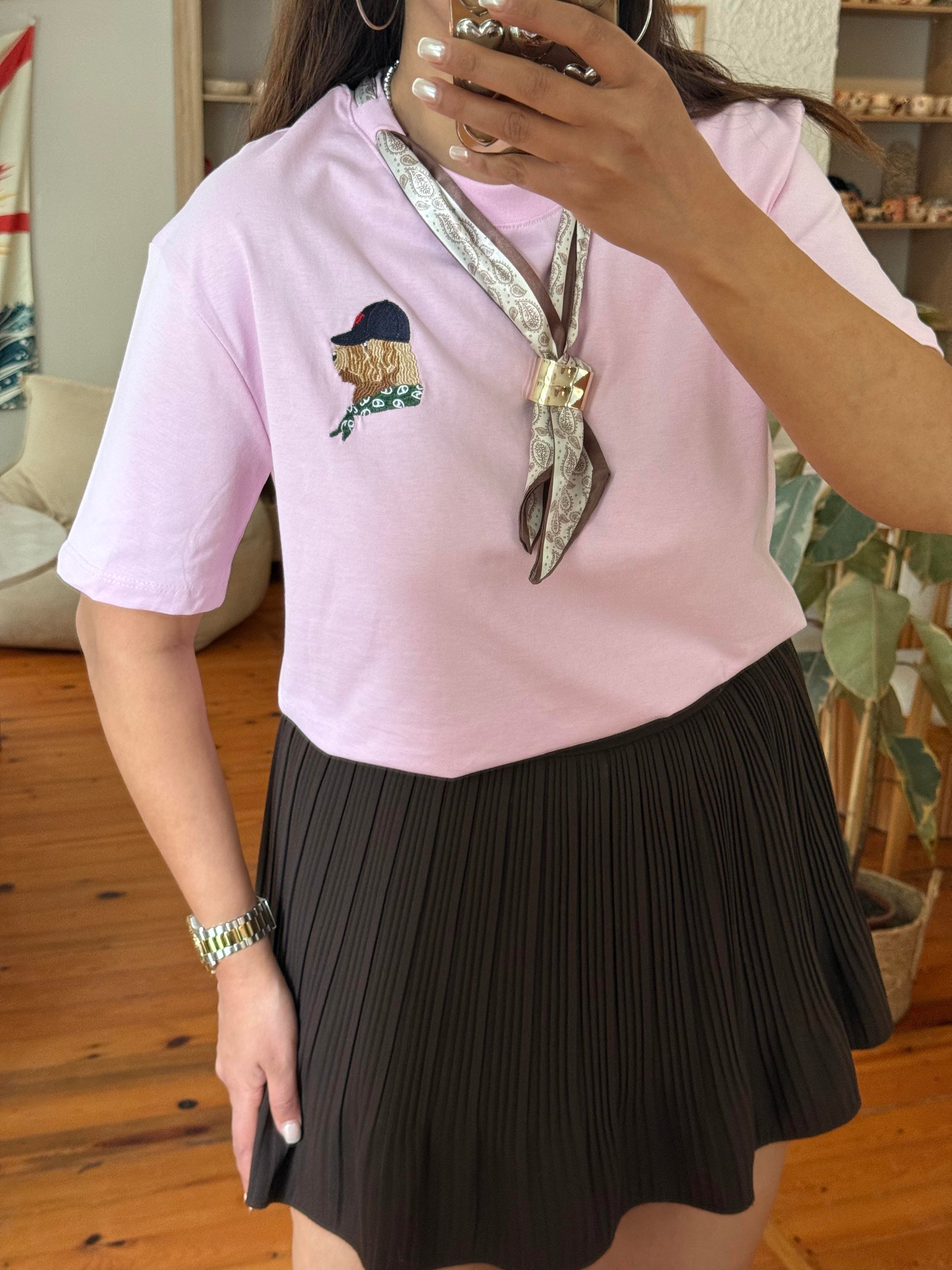 Fular Detaylı T-shirt Pembe 