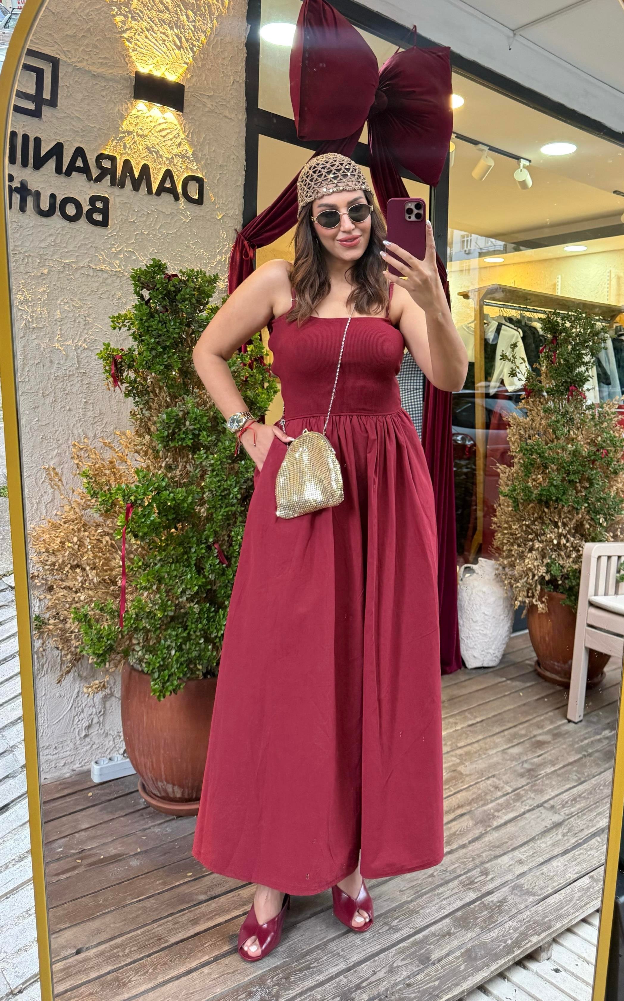 İp Askılı Elbise Bordo