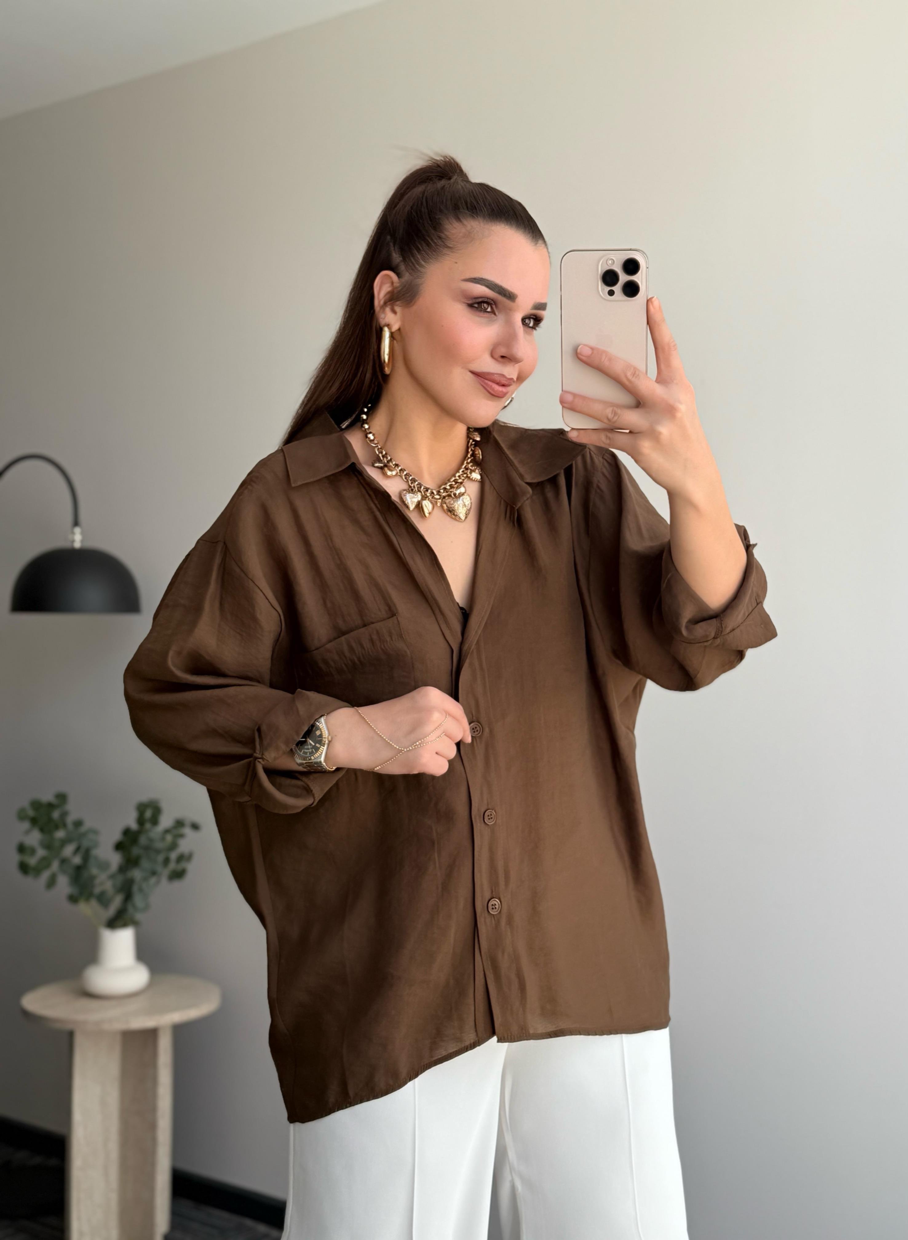 Kahverengi oversize gömlek