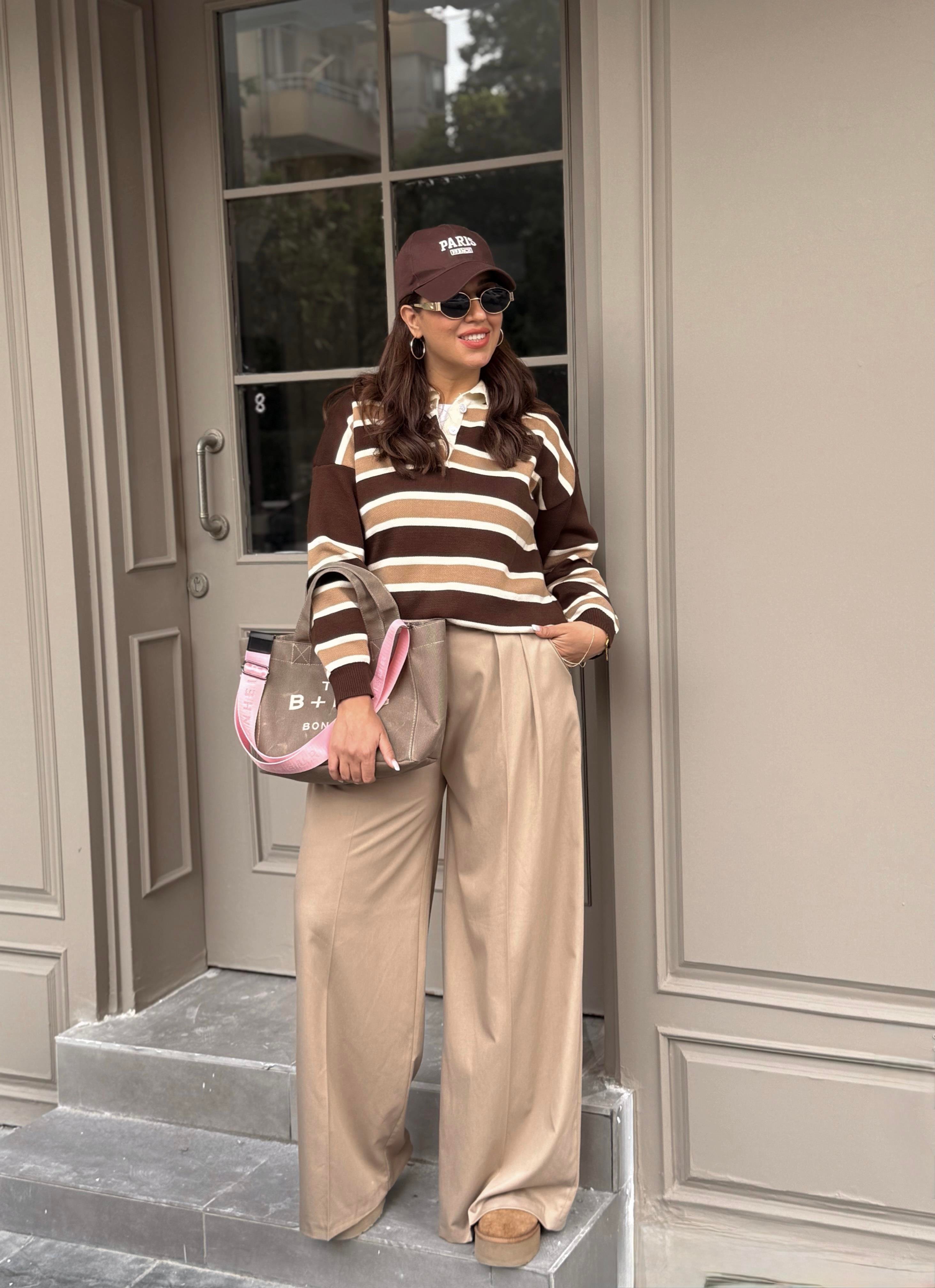 Kemerli Pileli Pantolon Camel