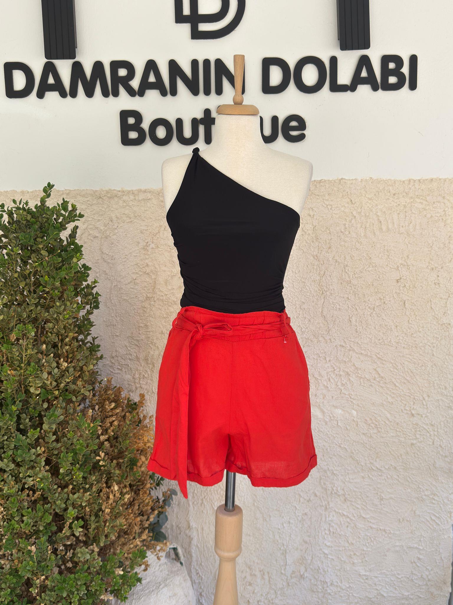 Keten Şort Nar Çiçeği