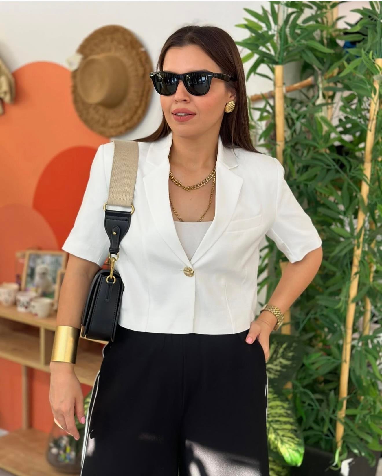 Kısa kollu  blazer ceket beyaz
