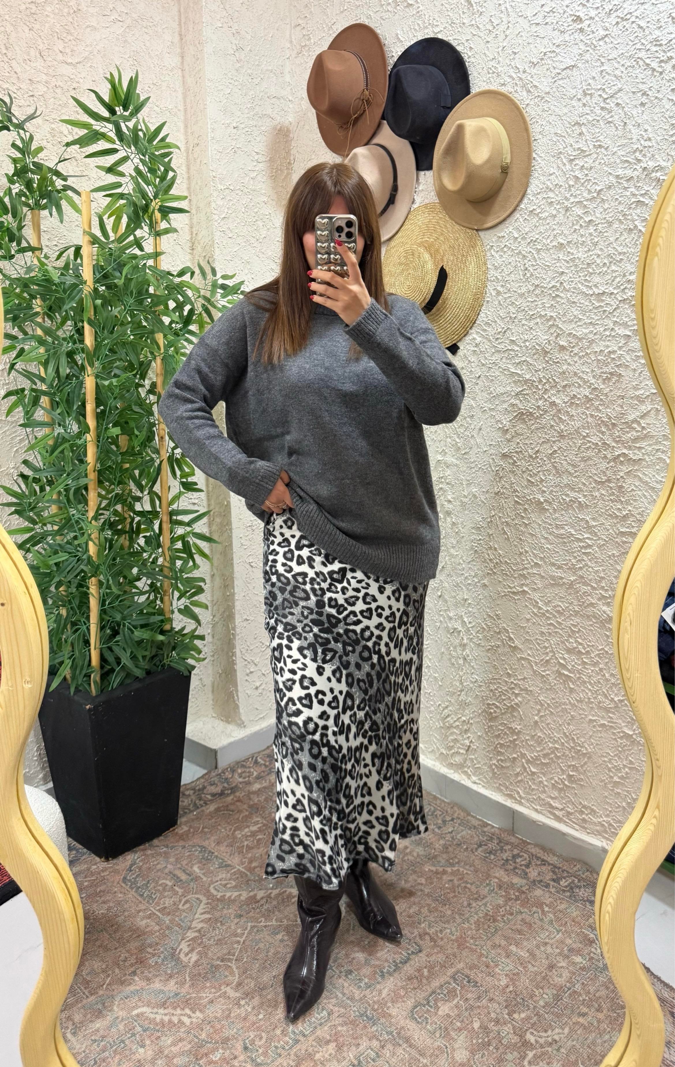 Leopar Saten Etek Gri