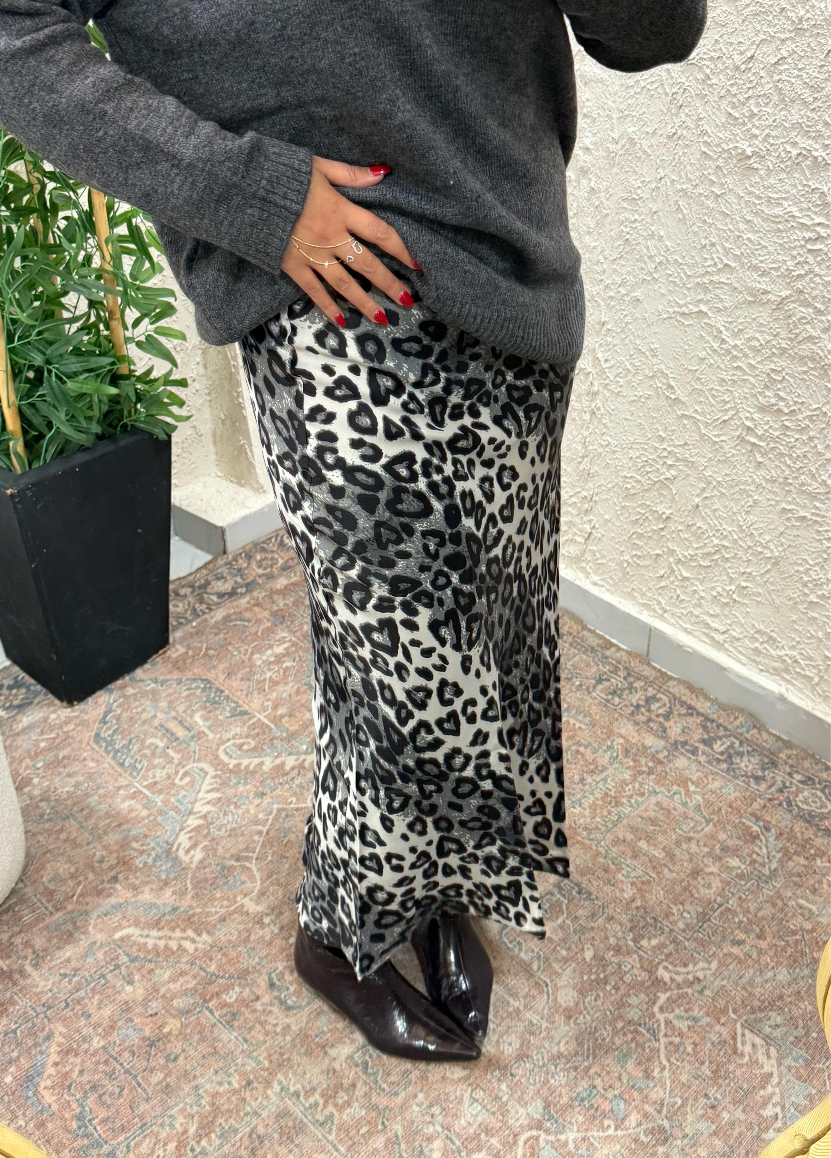 Leopar Saten Etek Gri