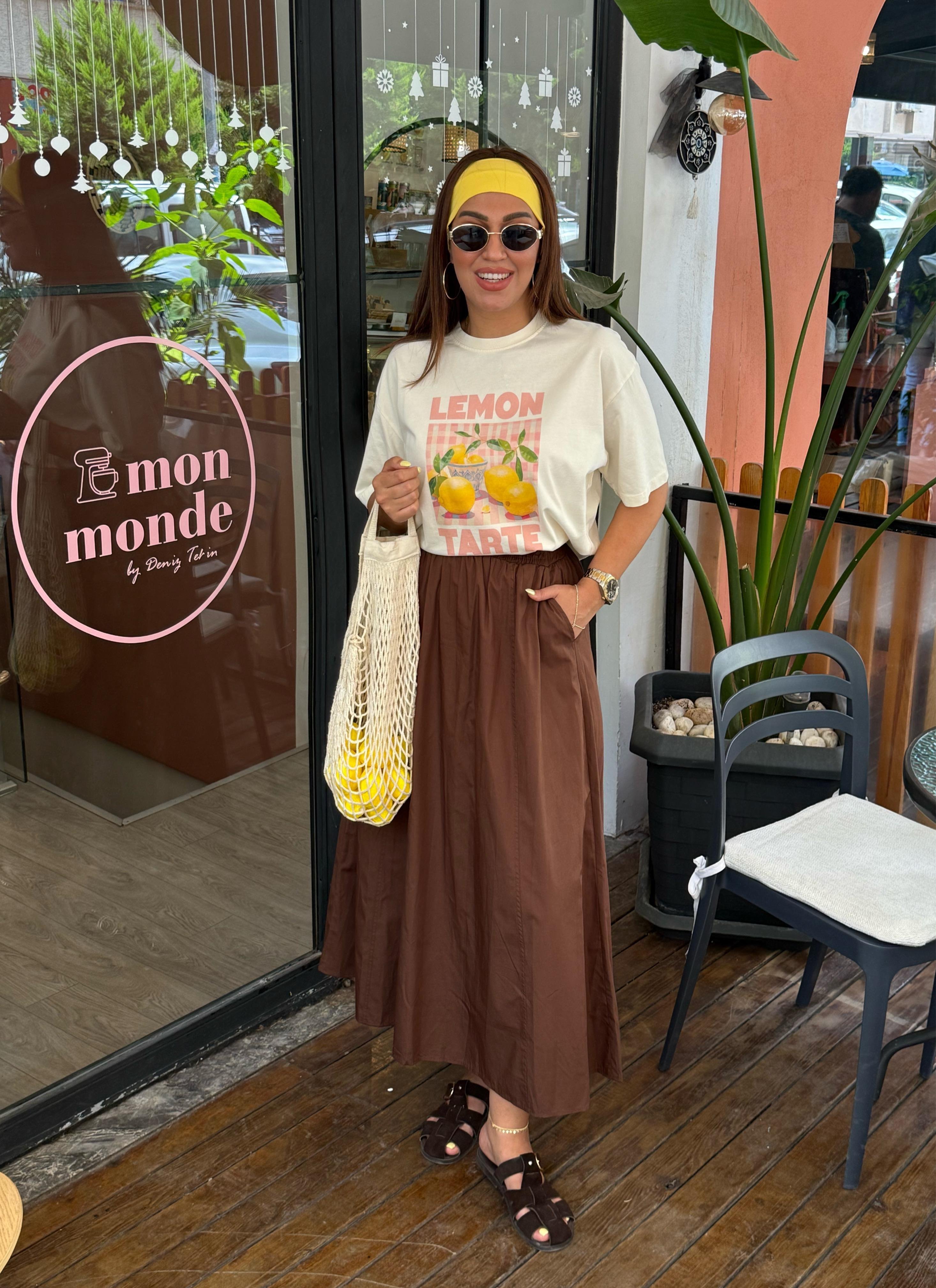 Limon baskı tişört ekru