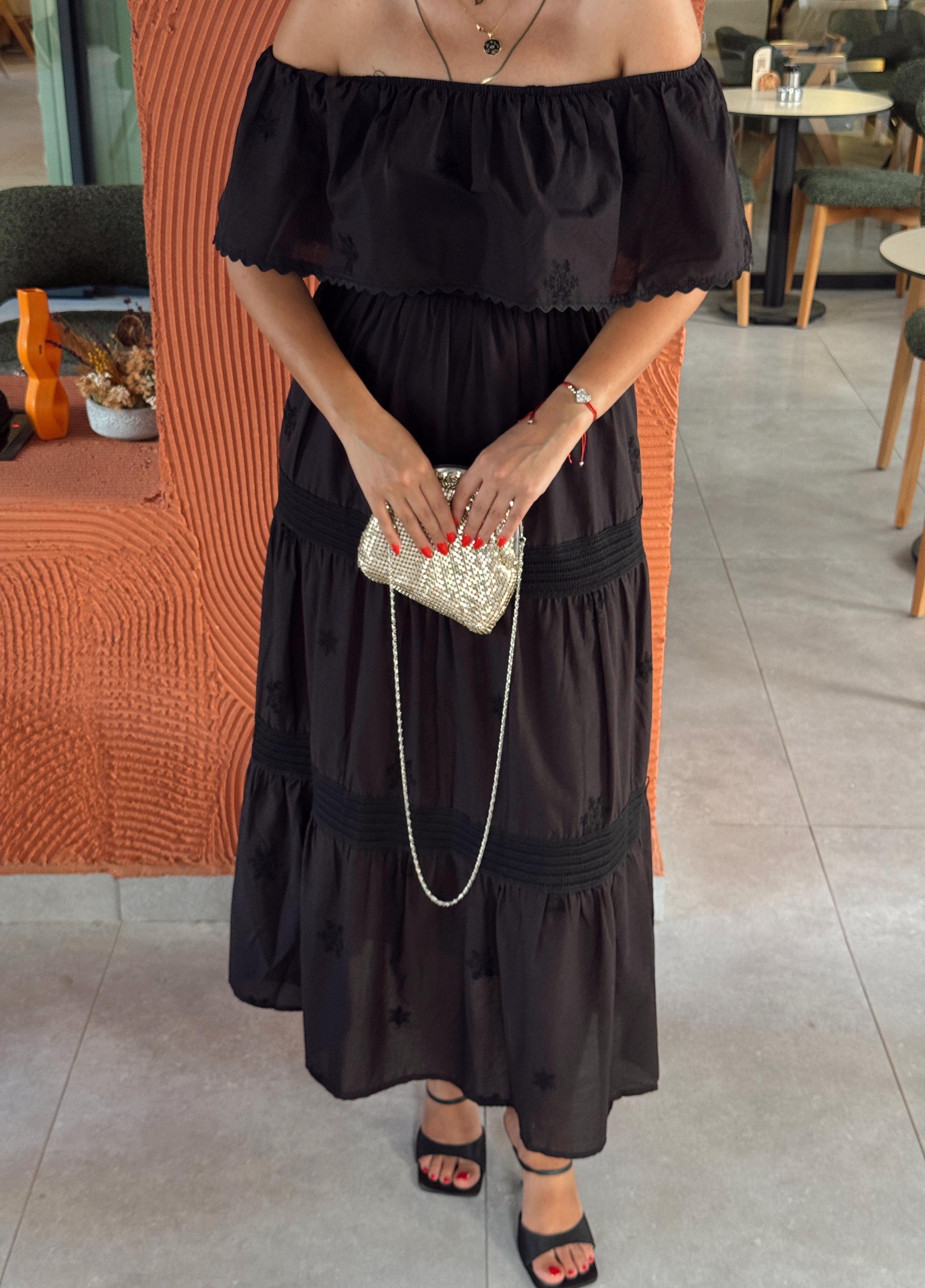 Madonna Yaka Elbise Siyah