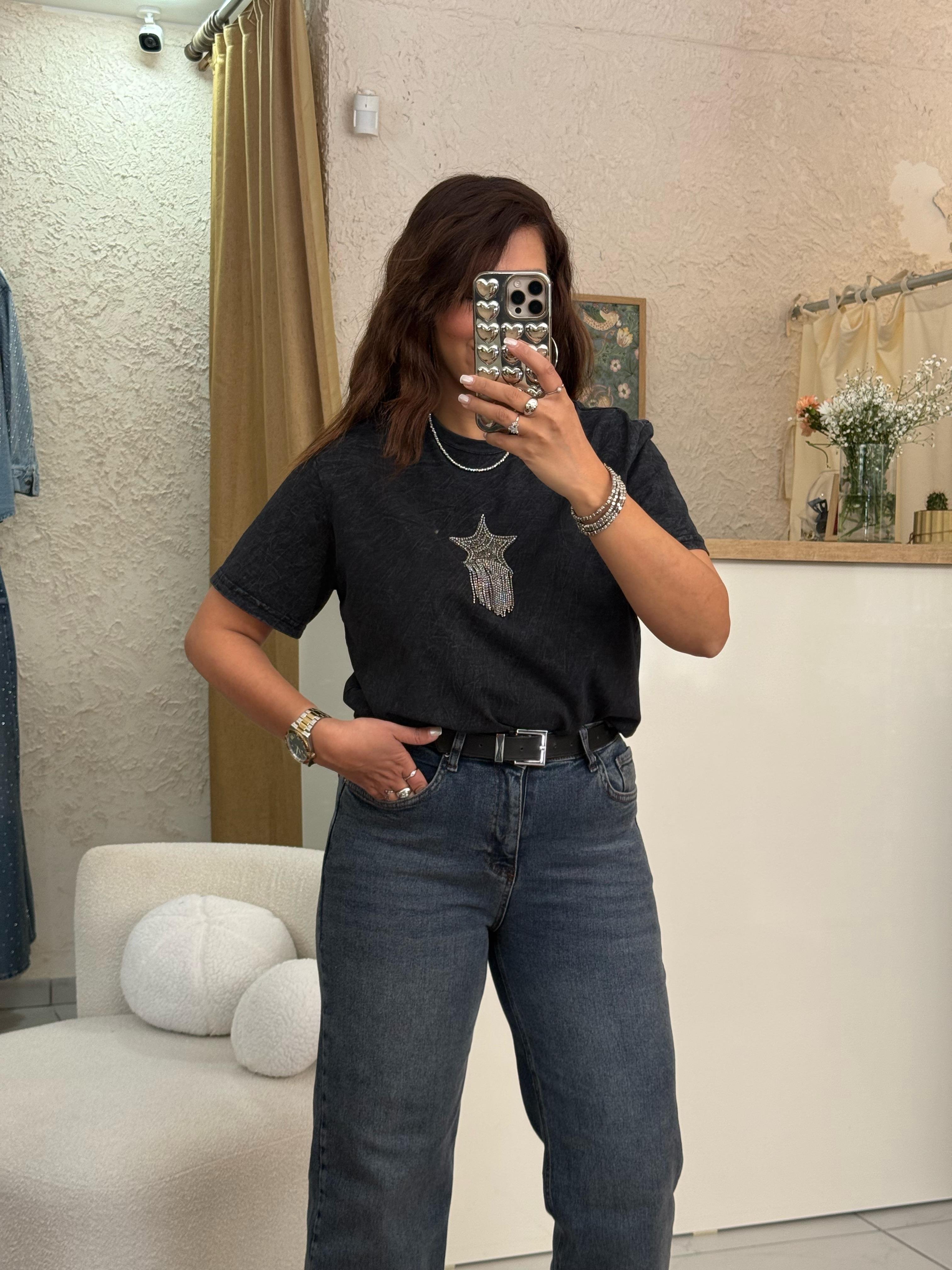 Marka Taşlı T-shirt Antrasit