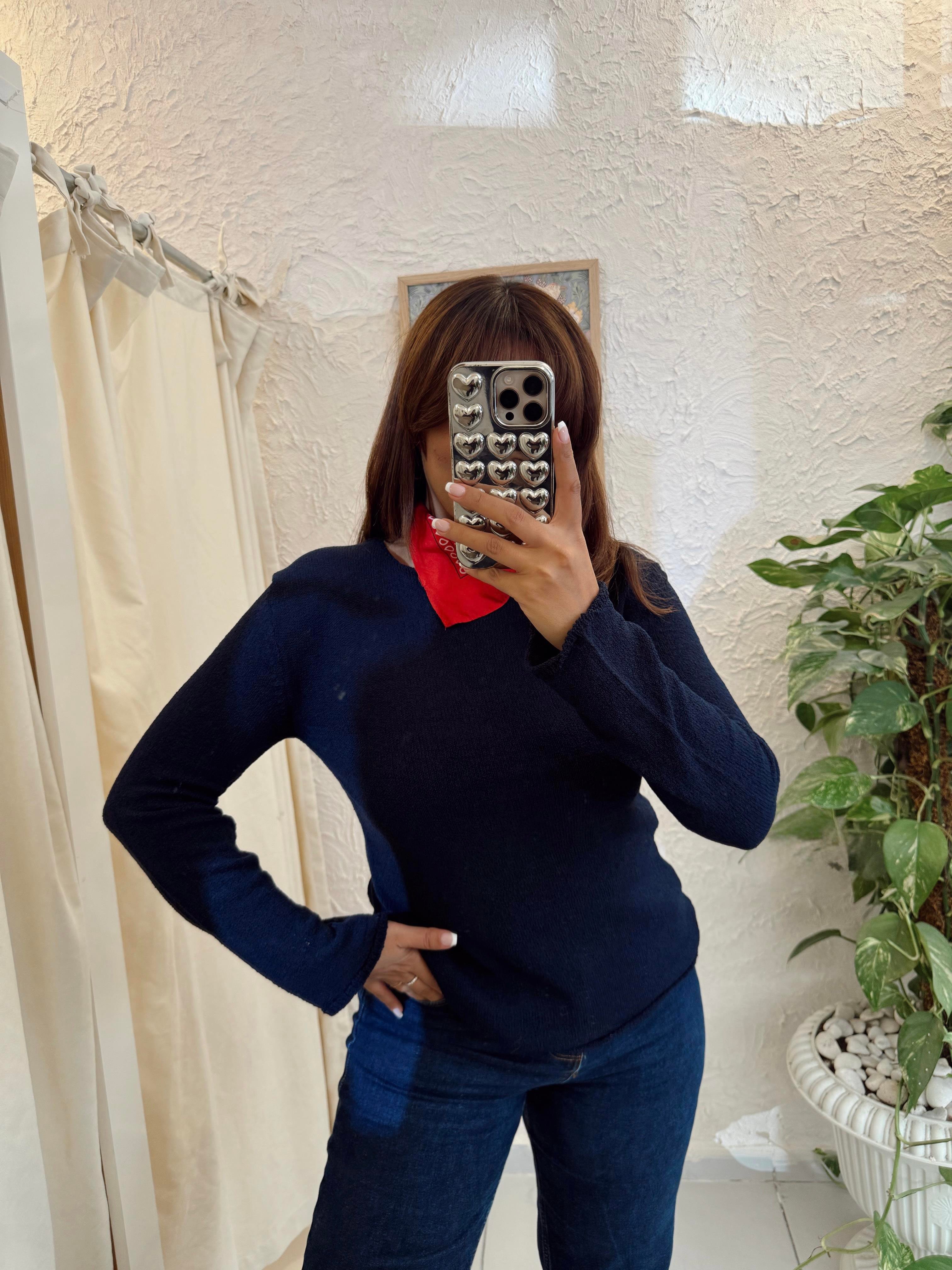 Merserize Triko Bluz Lacivert