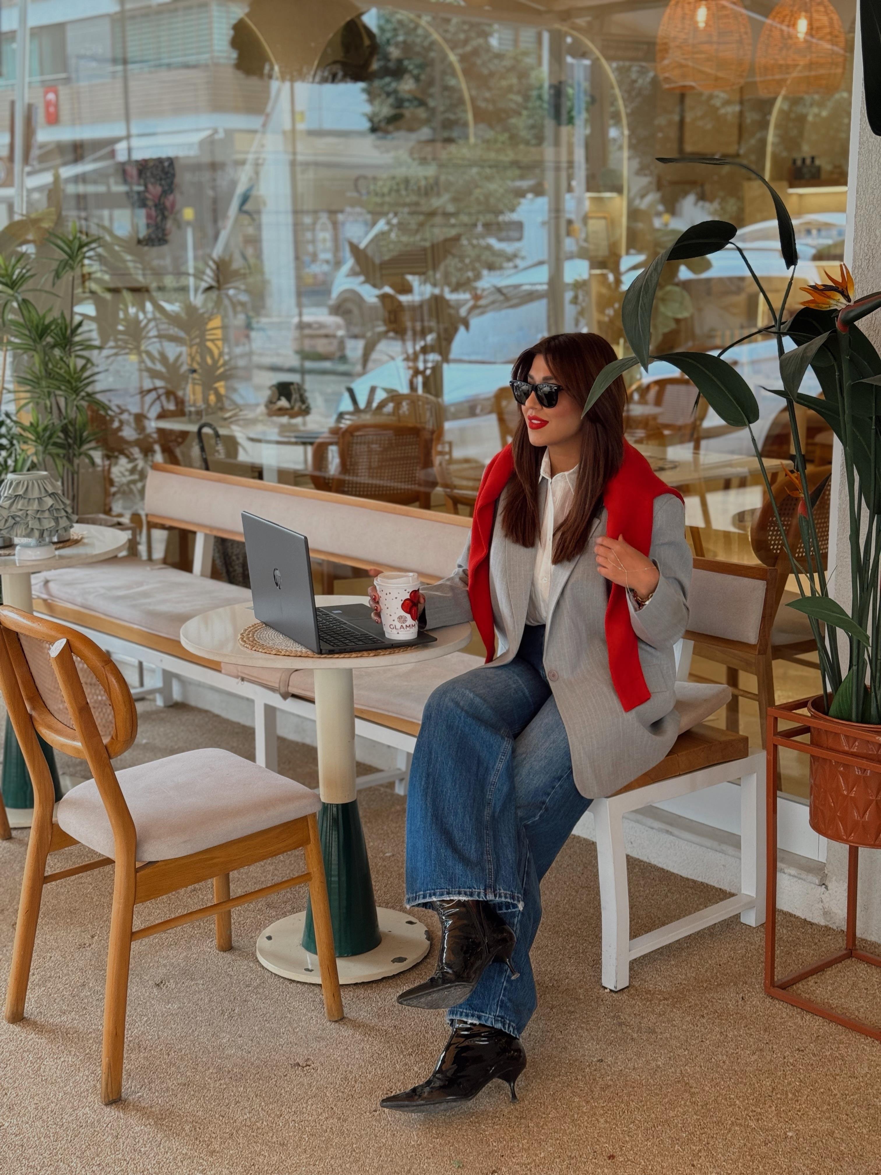 Oversize Çizgili Blazer Ceket Gri