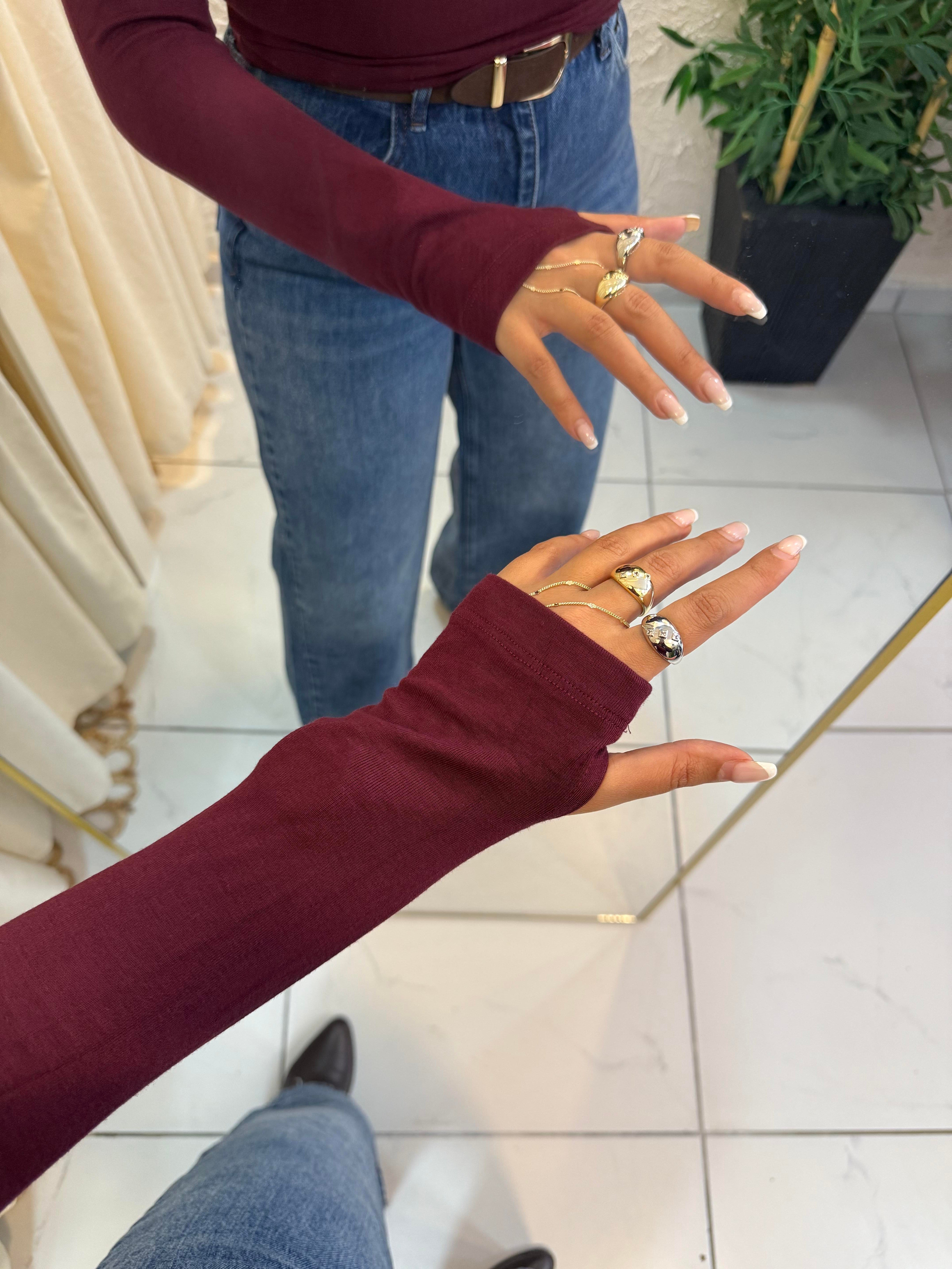 Oysho Parmak Geçirmeli Body Bordo