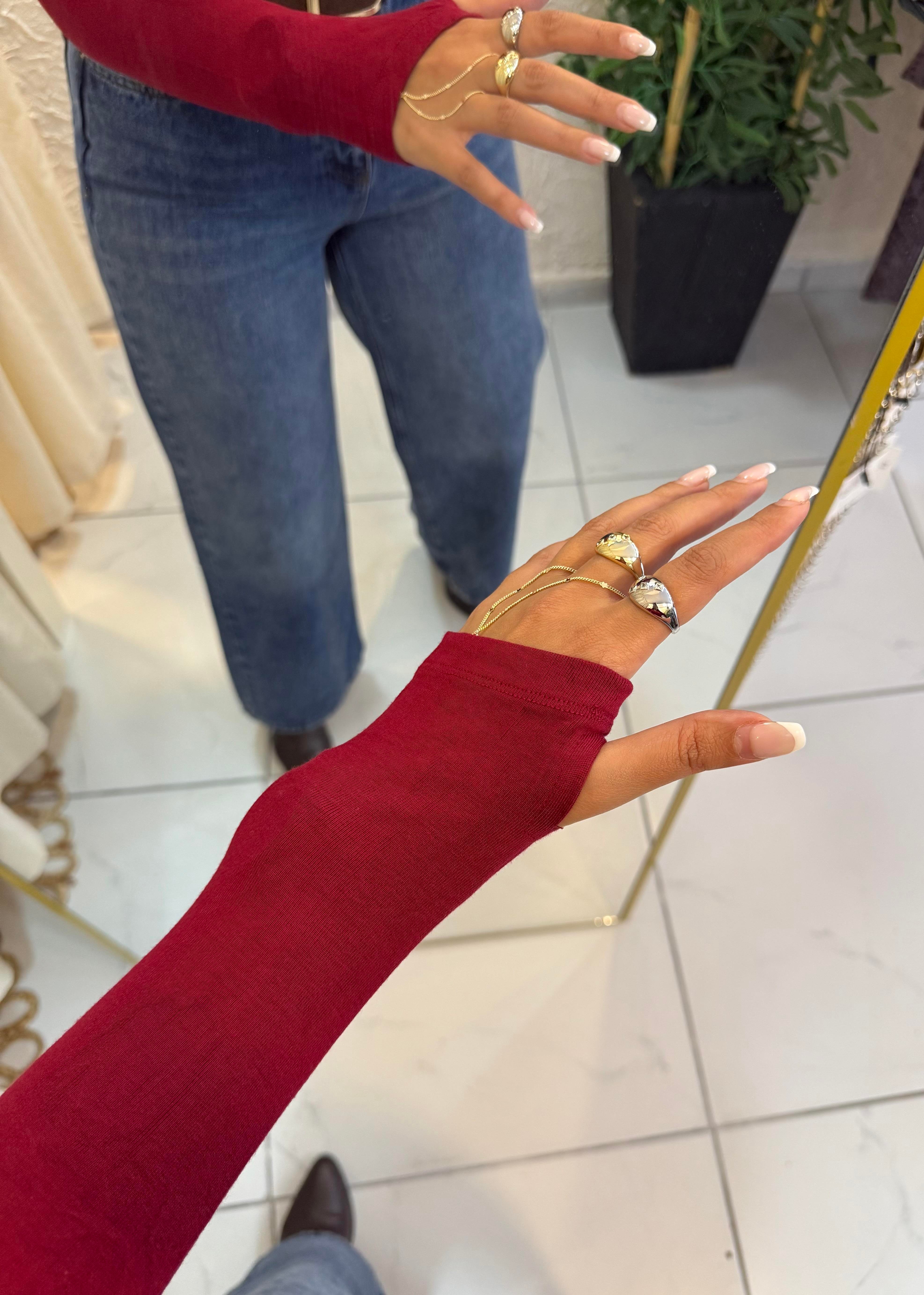 Oysho Parmak Geçirmeli Body V Yaka Bordo