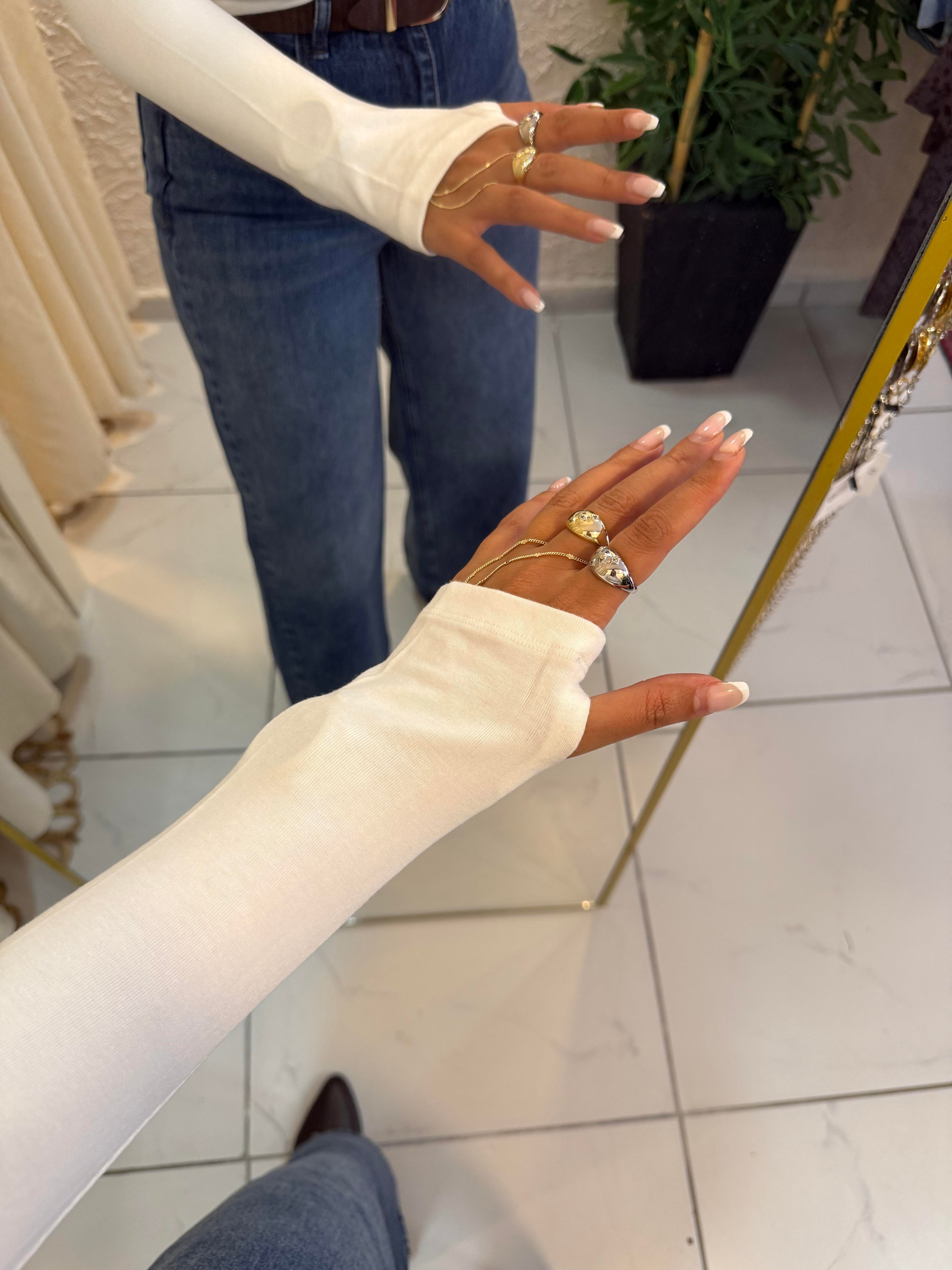 Oysho Parmak Geçirmeli Body V Yaka Krem 