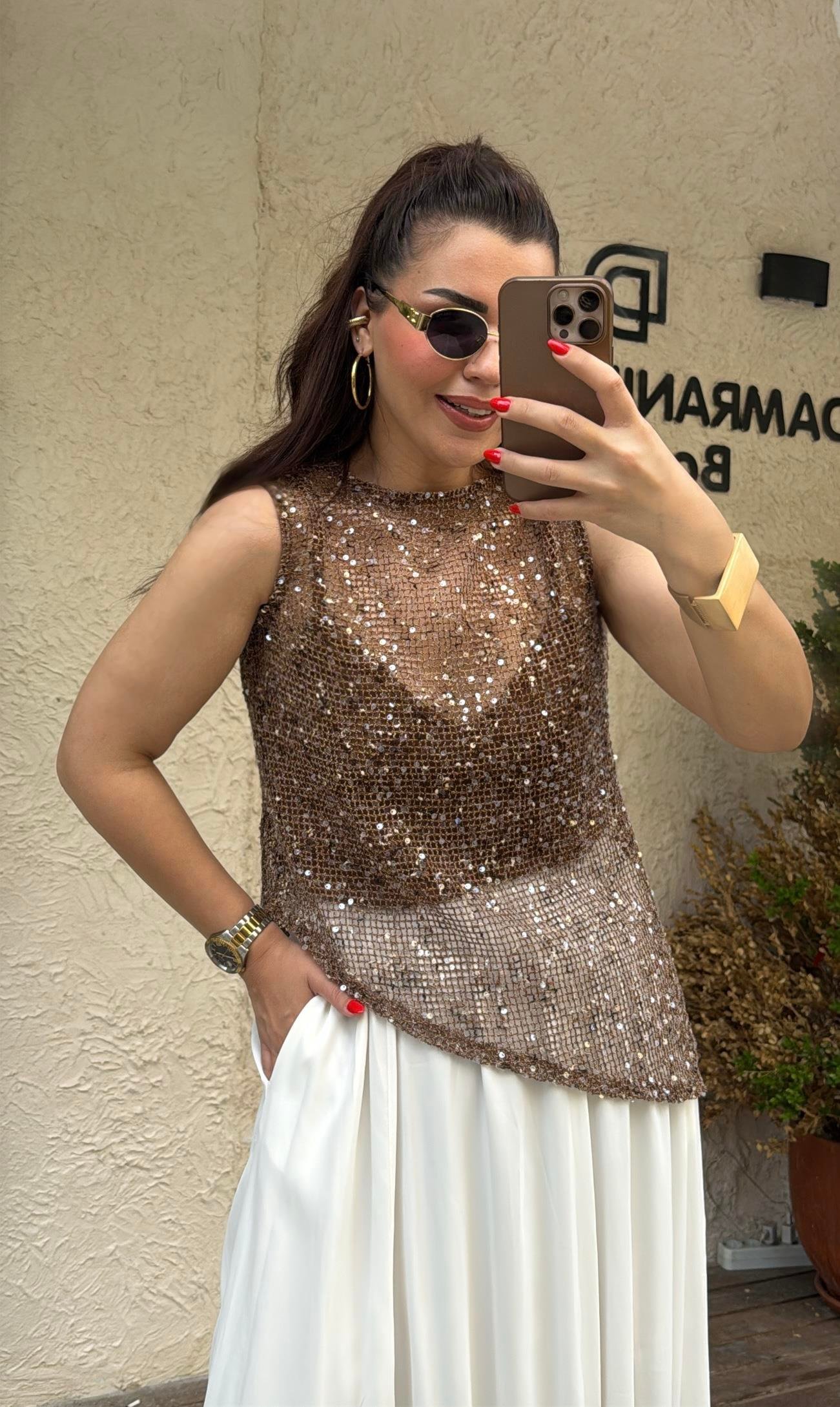 Pullu İşlemeli ZR bluz kahverengi