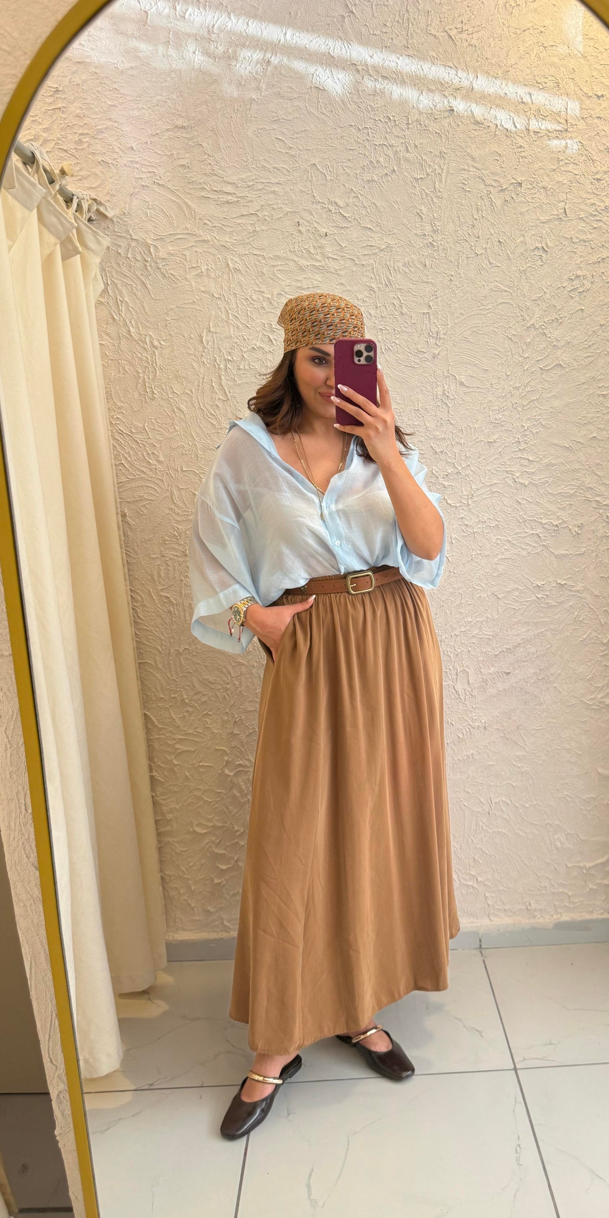 Tensel Kloş Etek Camel