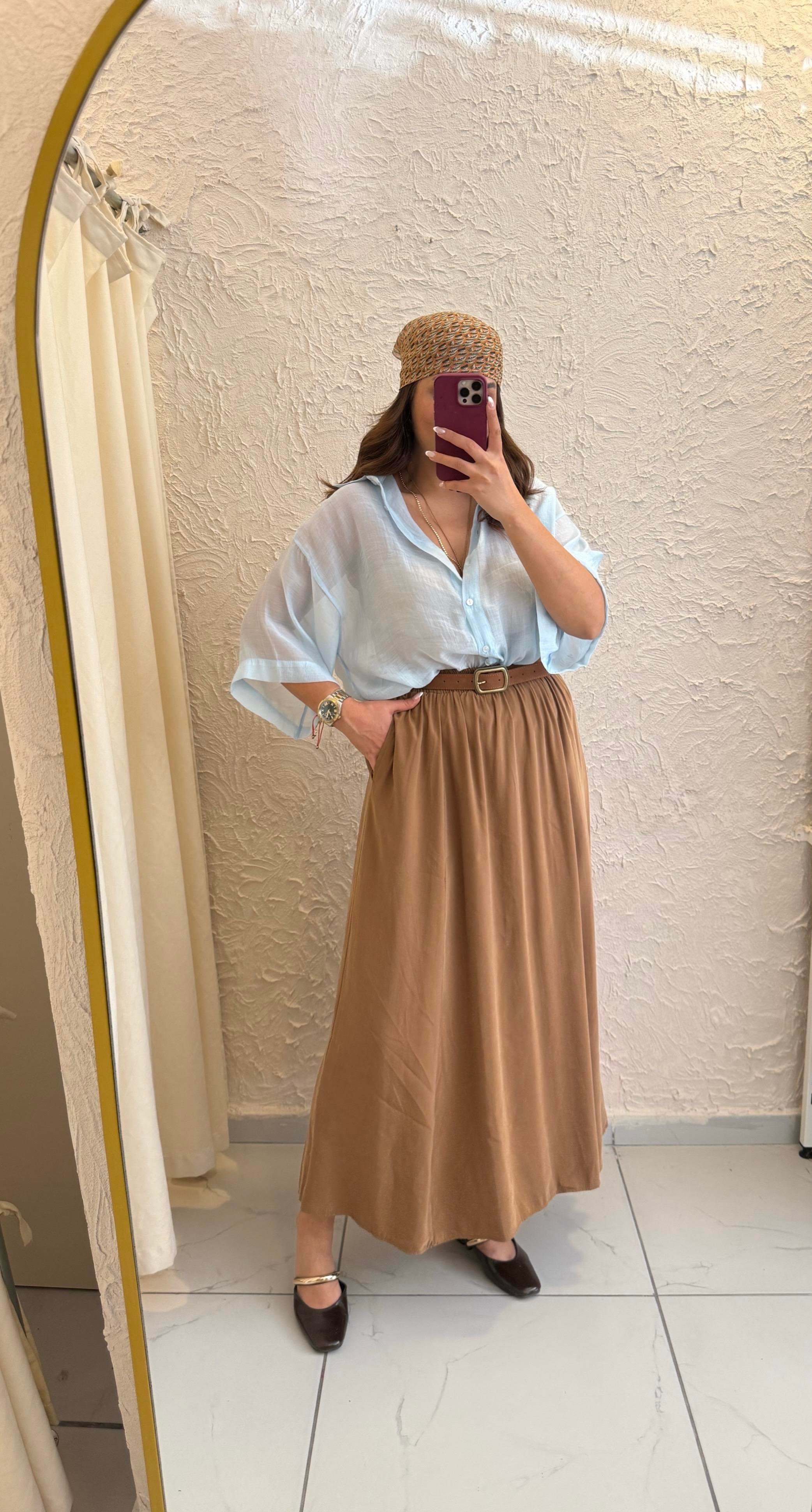 Tensel Kloş Etek Camel