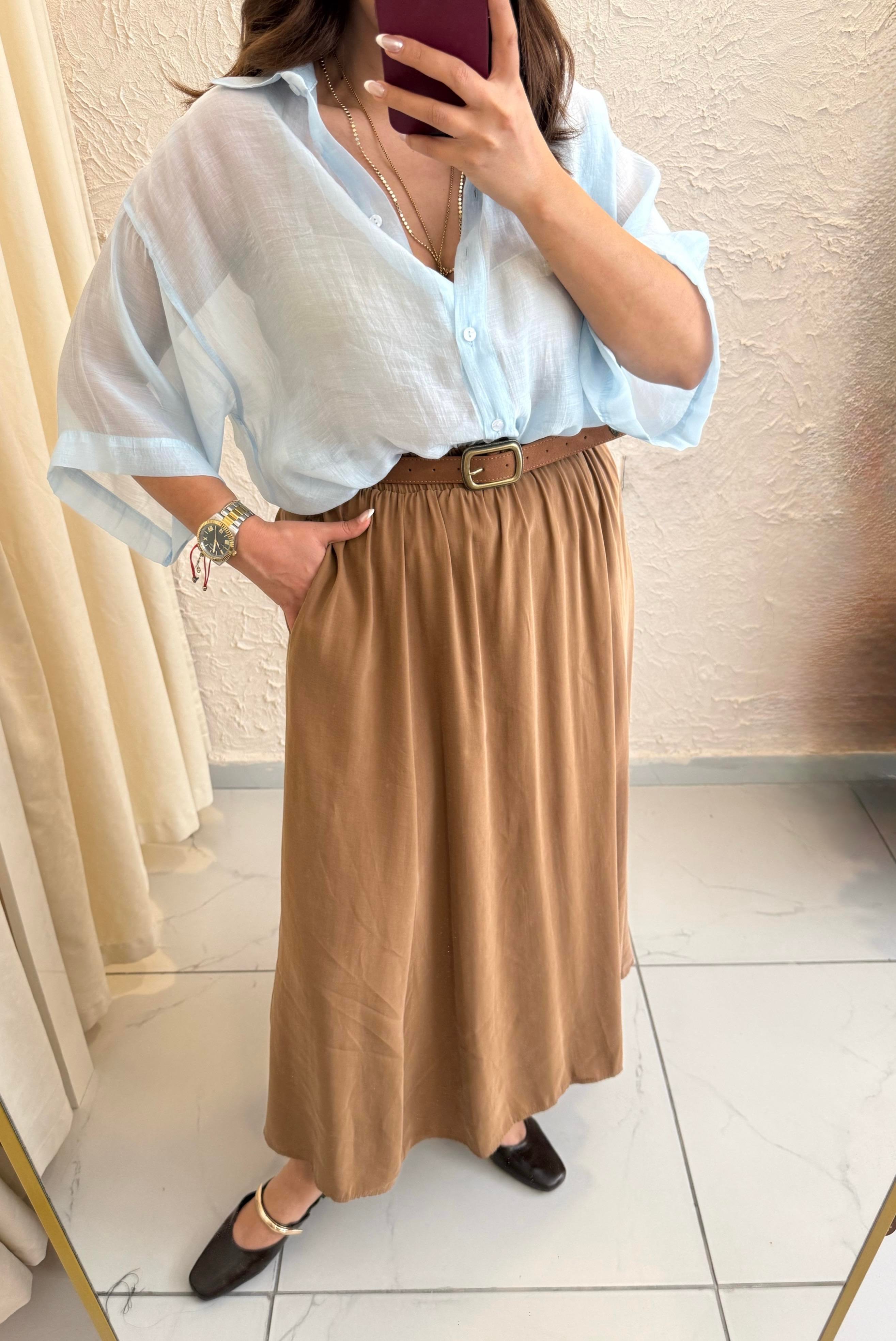 Tensel Kloş Etek Camel