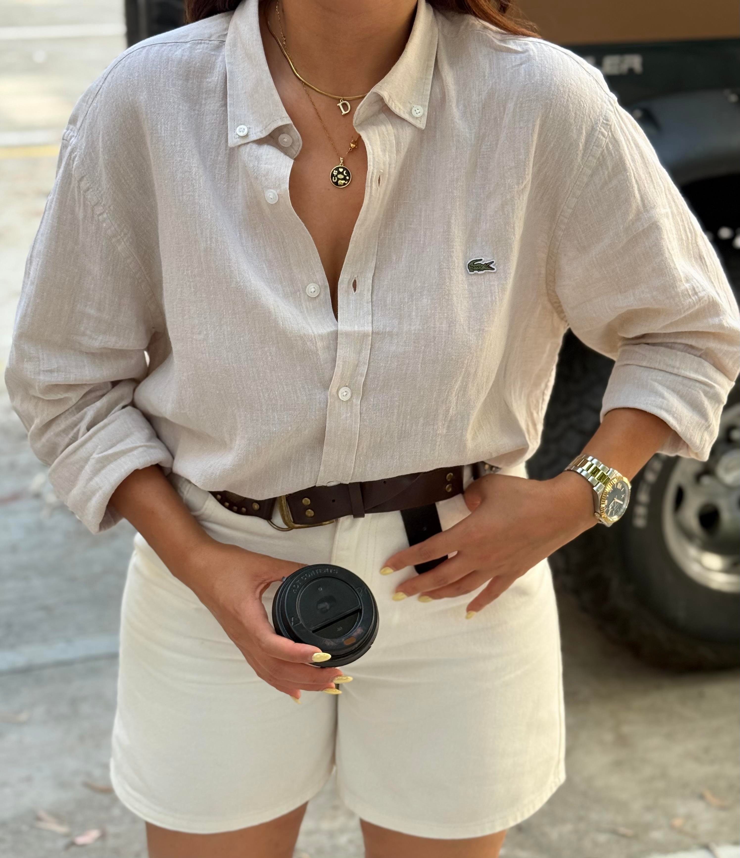 Unisex Keten Gömlek Camel