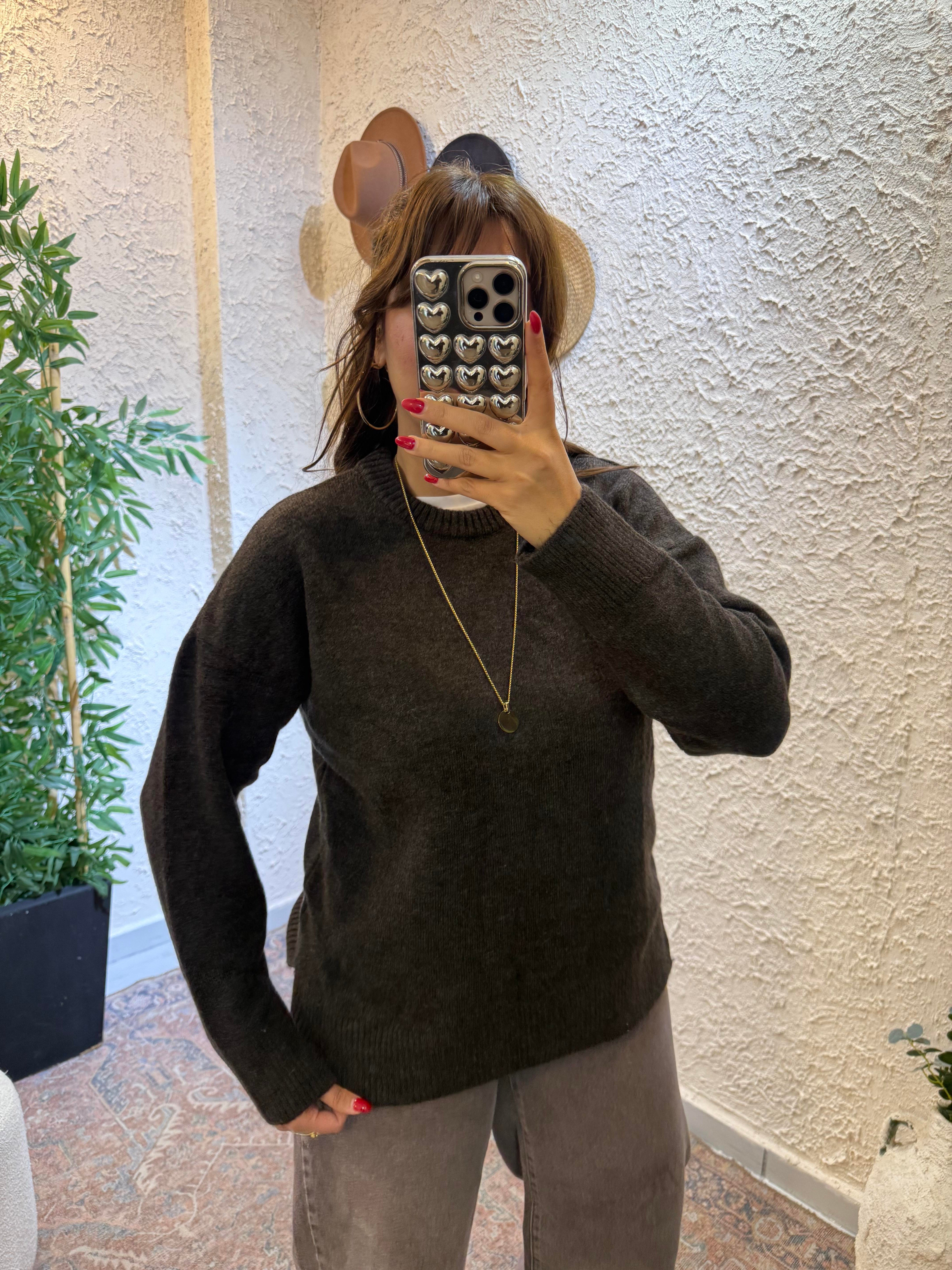 Yarım Balıkçı Oversize Kazak Kahverengi