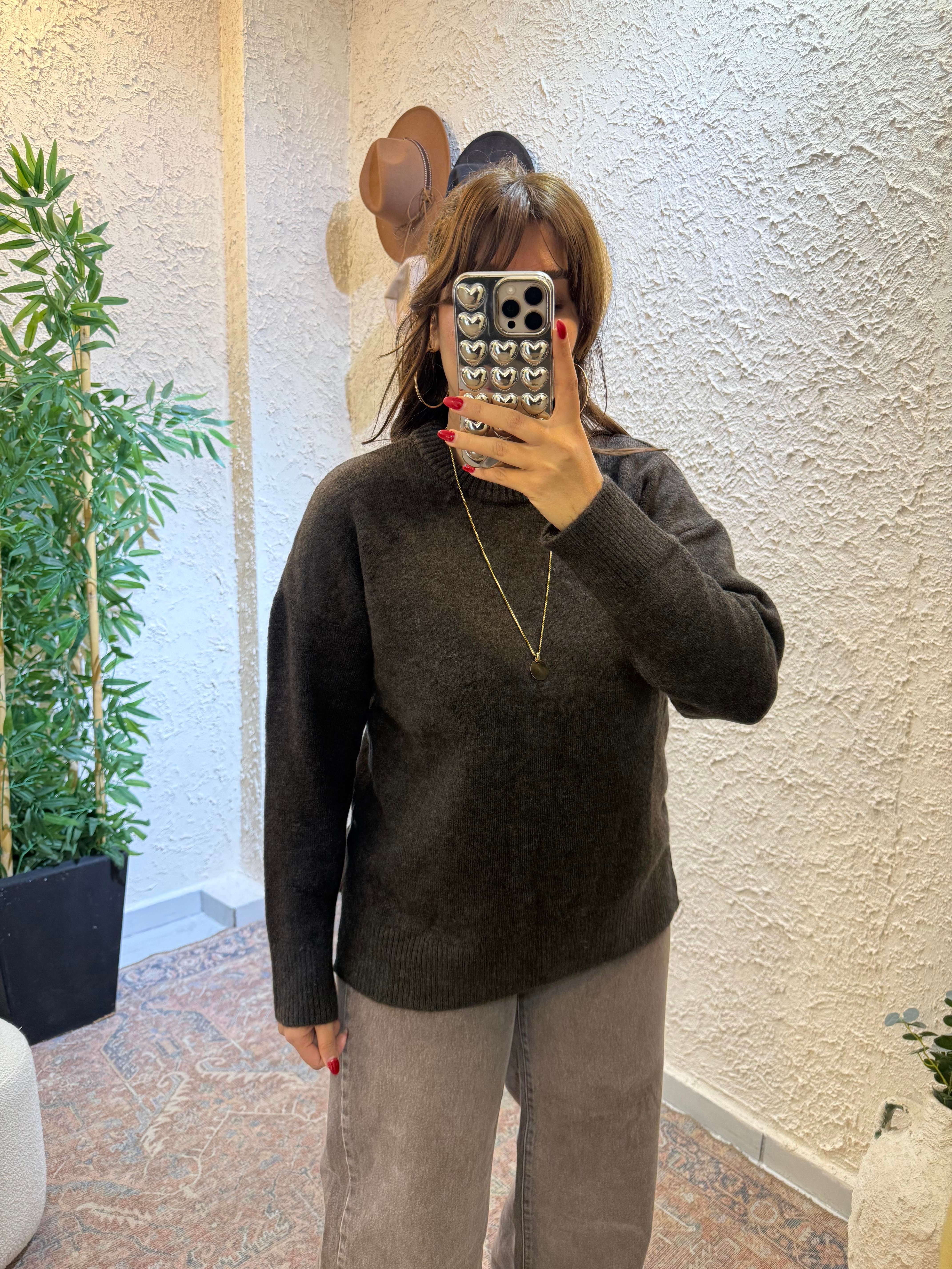 Yarım Balıkçı Oversize Kazak Kahverengi