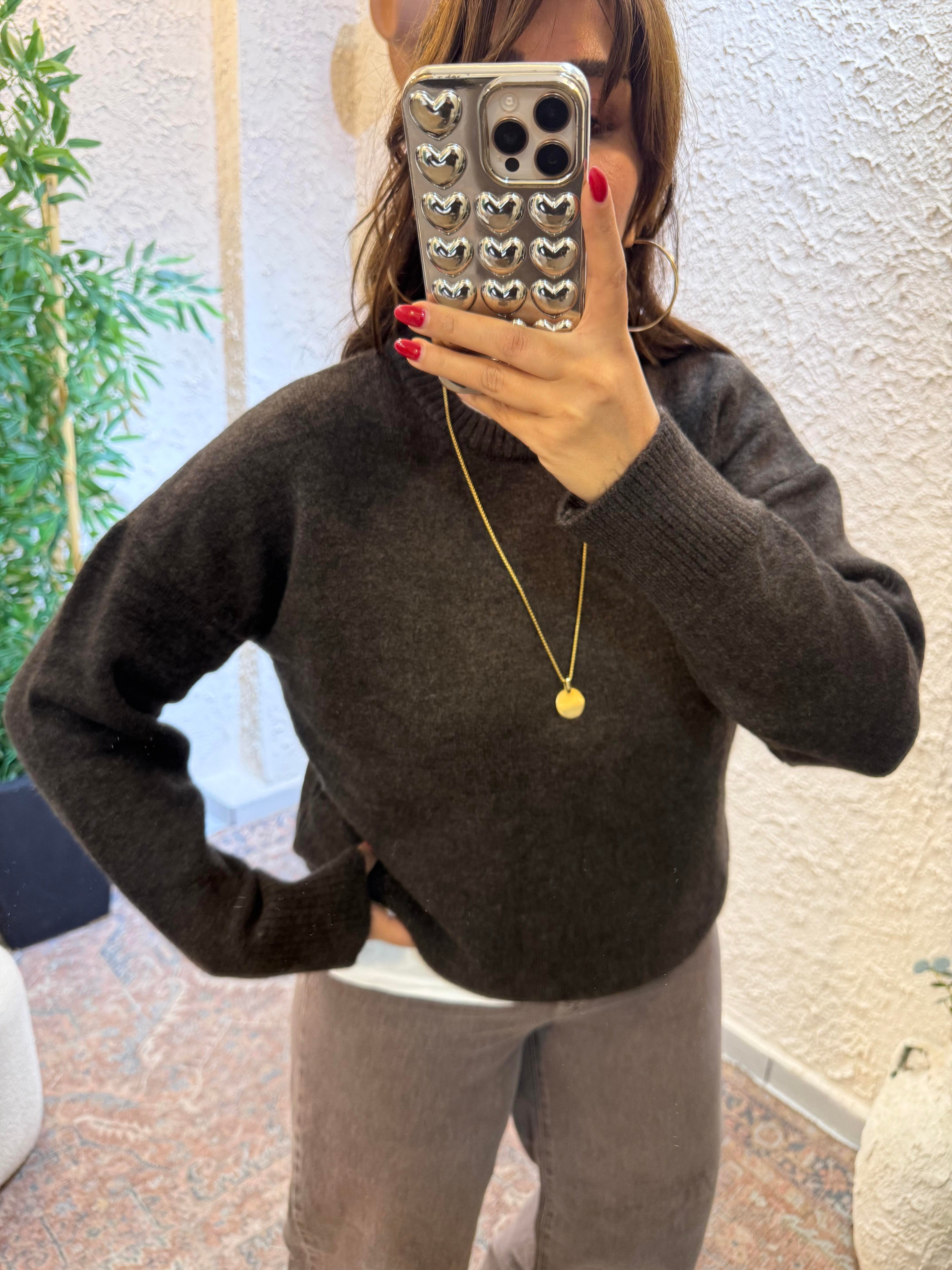 Yarım Balıkçı Oversize Kazak Kahverengi
