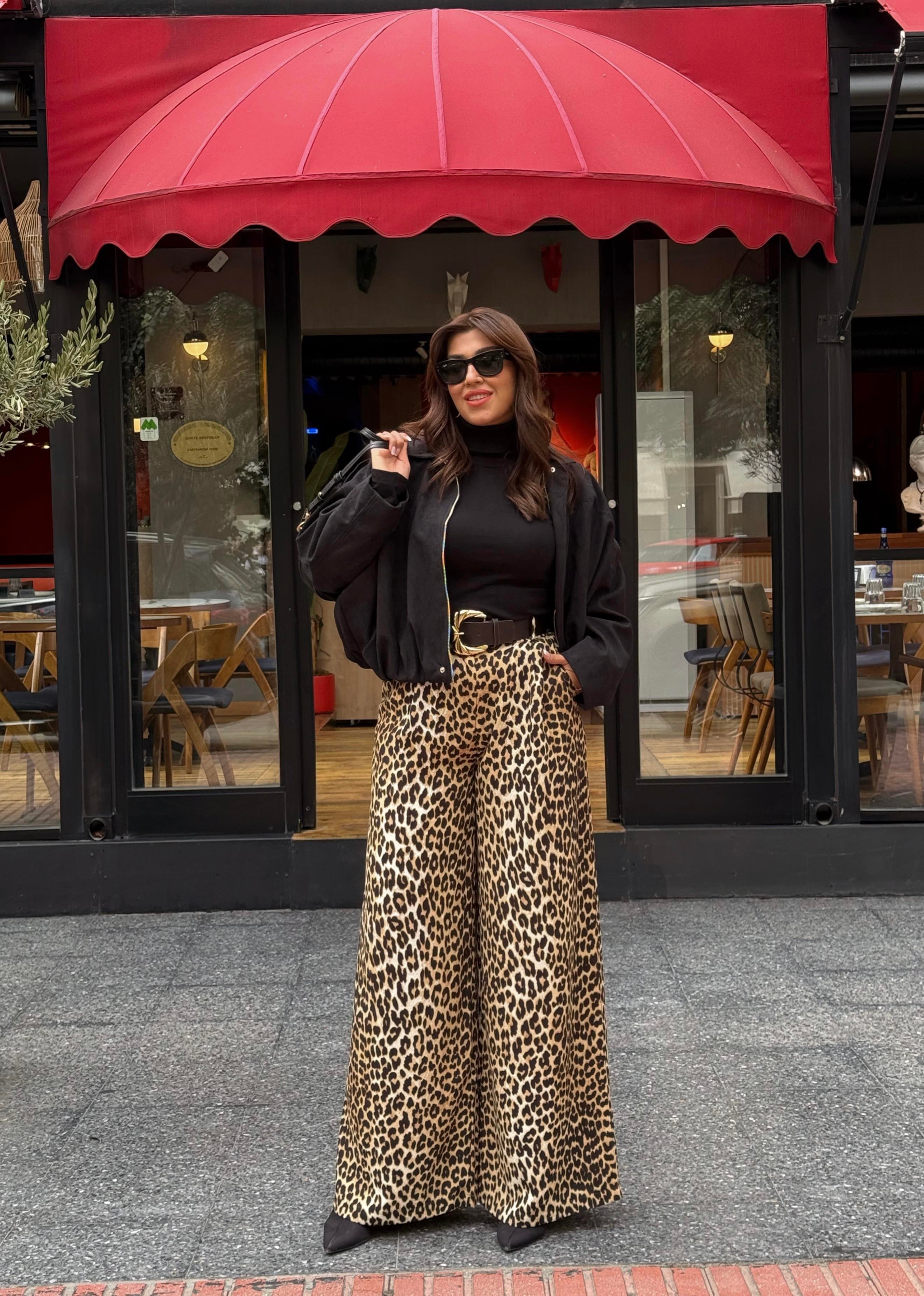 Zr kemerli pantolon leopar