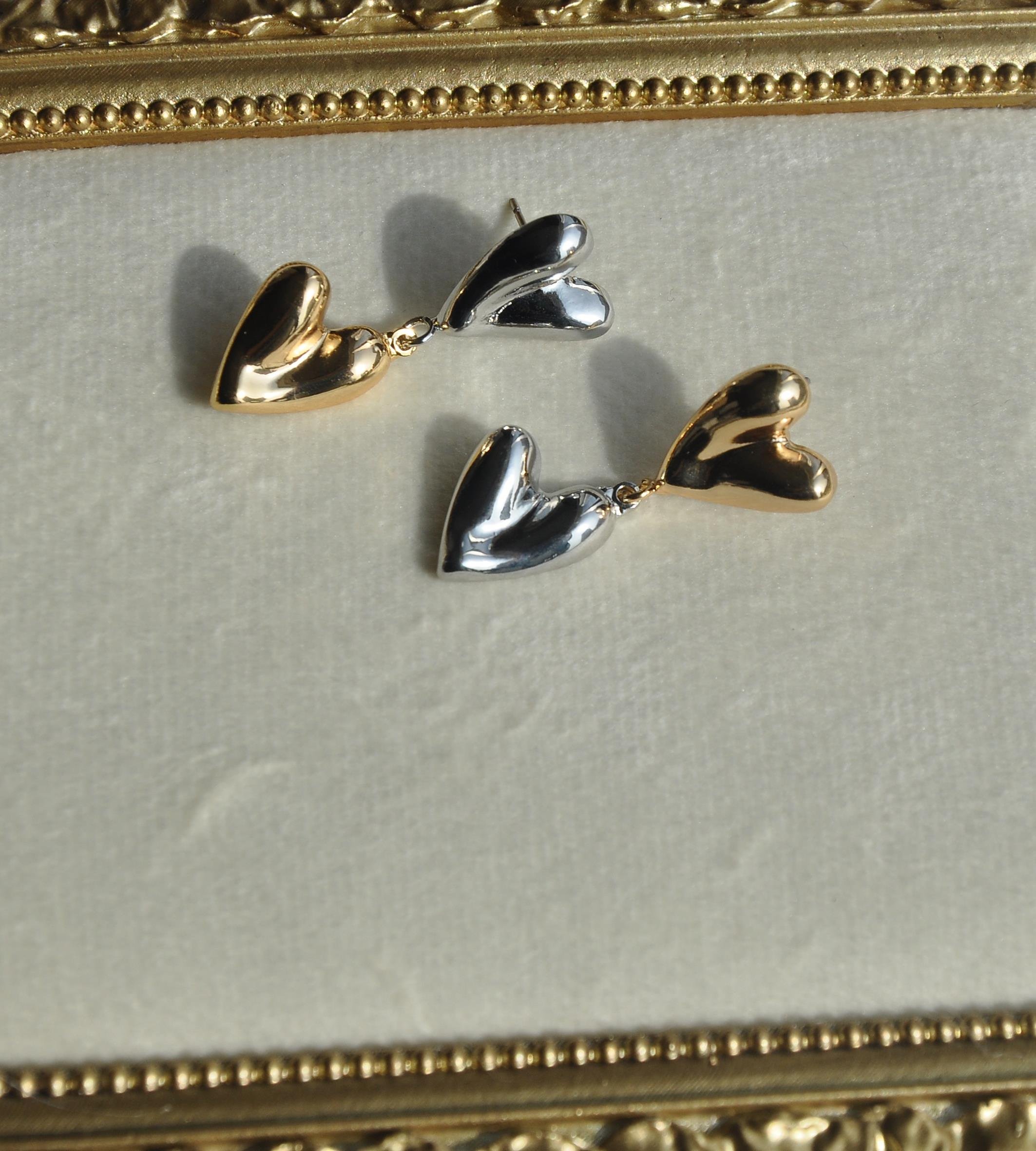 Gold silver pirinç kalpli küpe