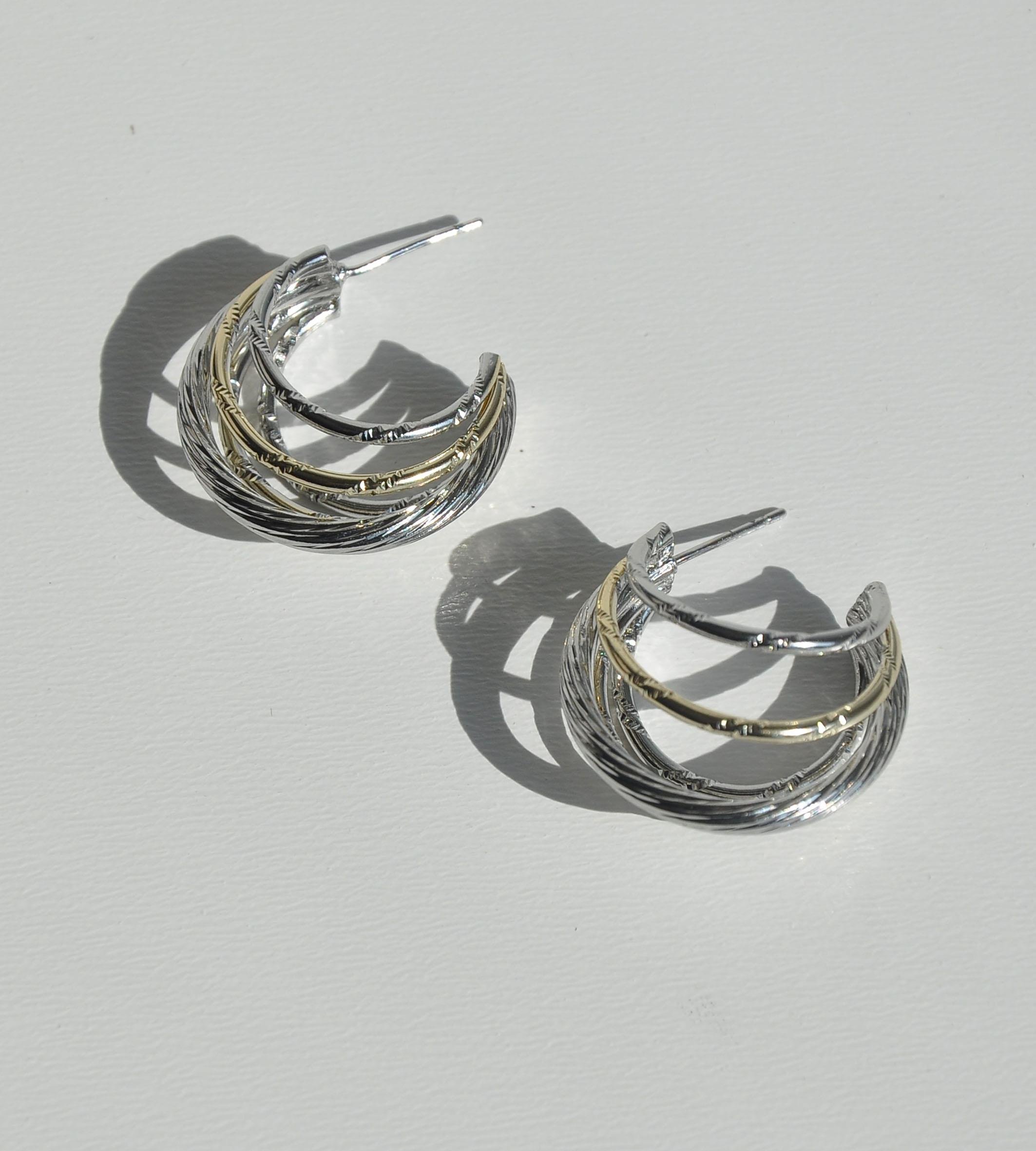 Silver gold çelik beşli halka küpe