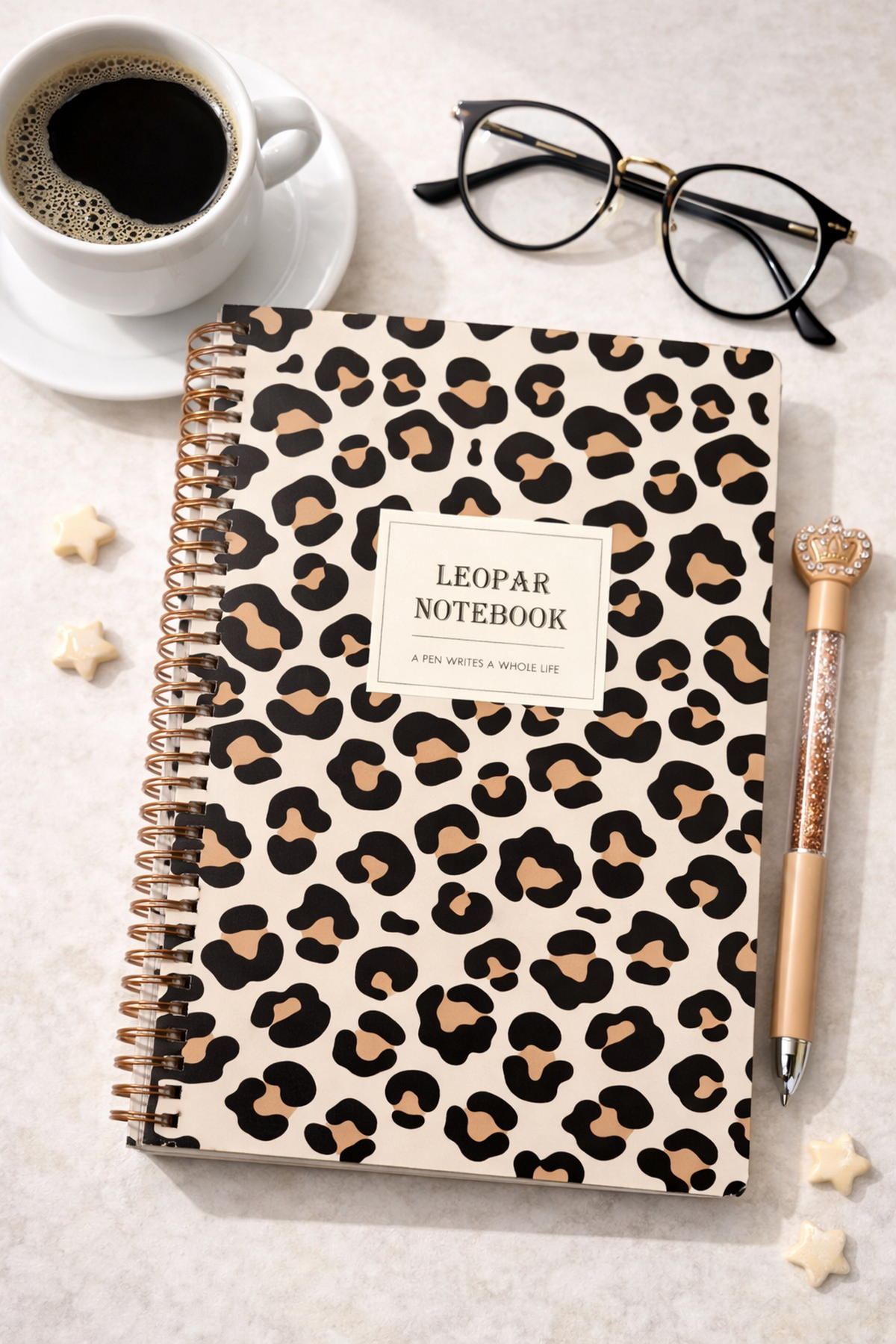 24 Cm Krem Leopar Pastel Notebook Çizgili Defter