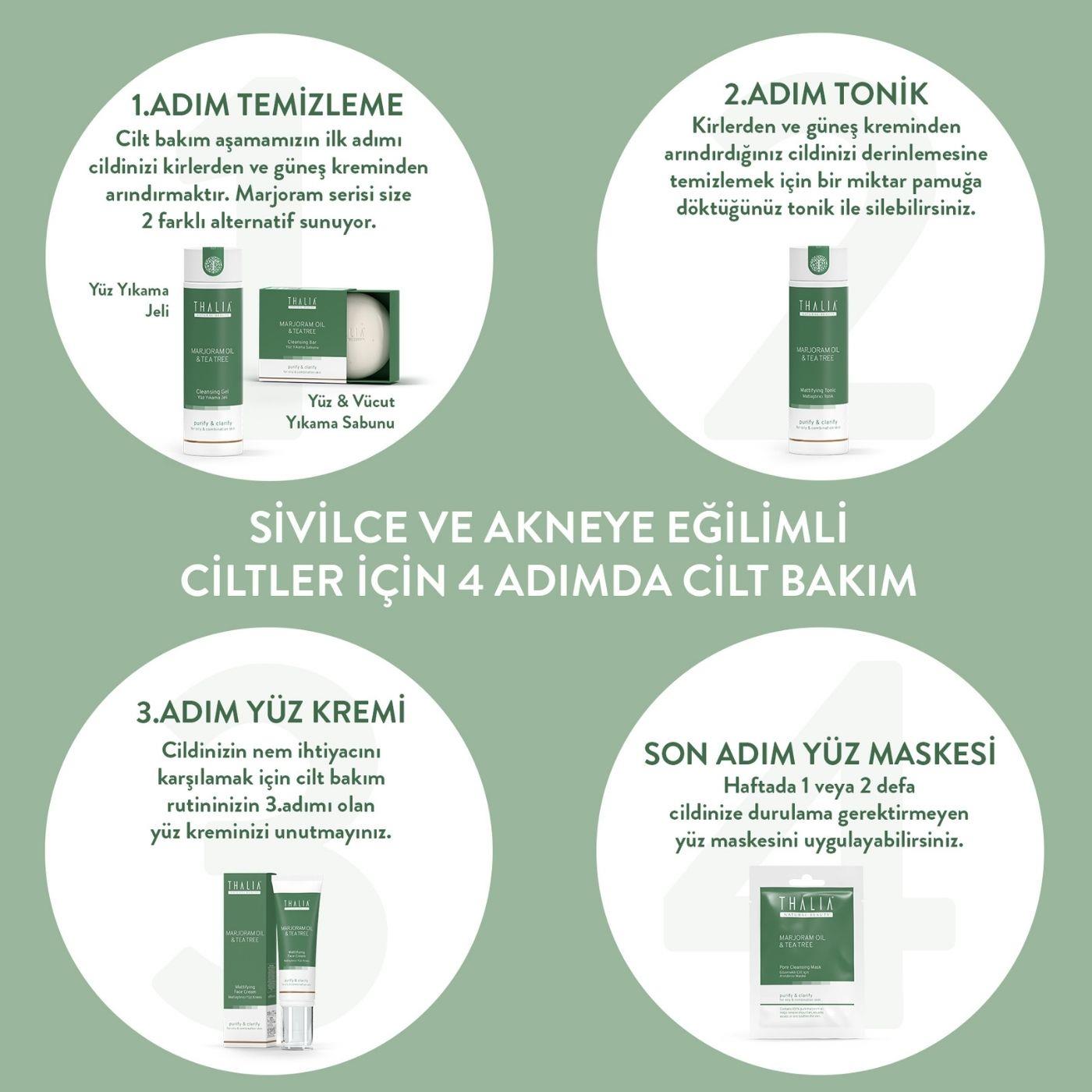 Akne Gidermeye & Gözenek Sıkılaştırmaya Yardımcı Yüz Temizleme Jeli 200ml Mercan Köşk (Marjoram)