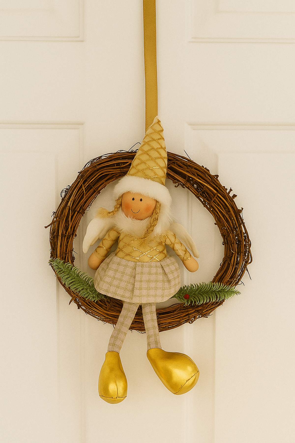 Gold Peri Kızı Figürlü Kapı Çelengi 30x52 Cm