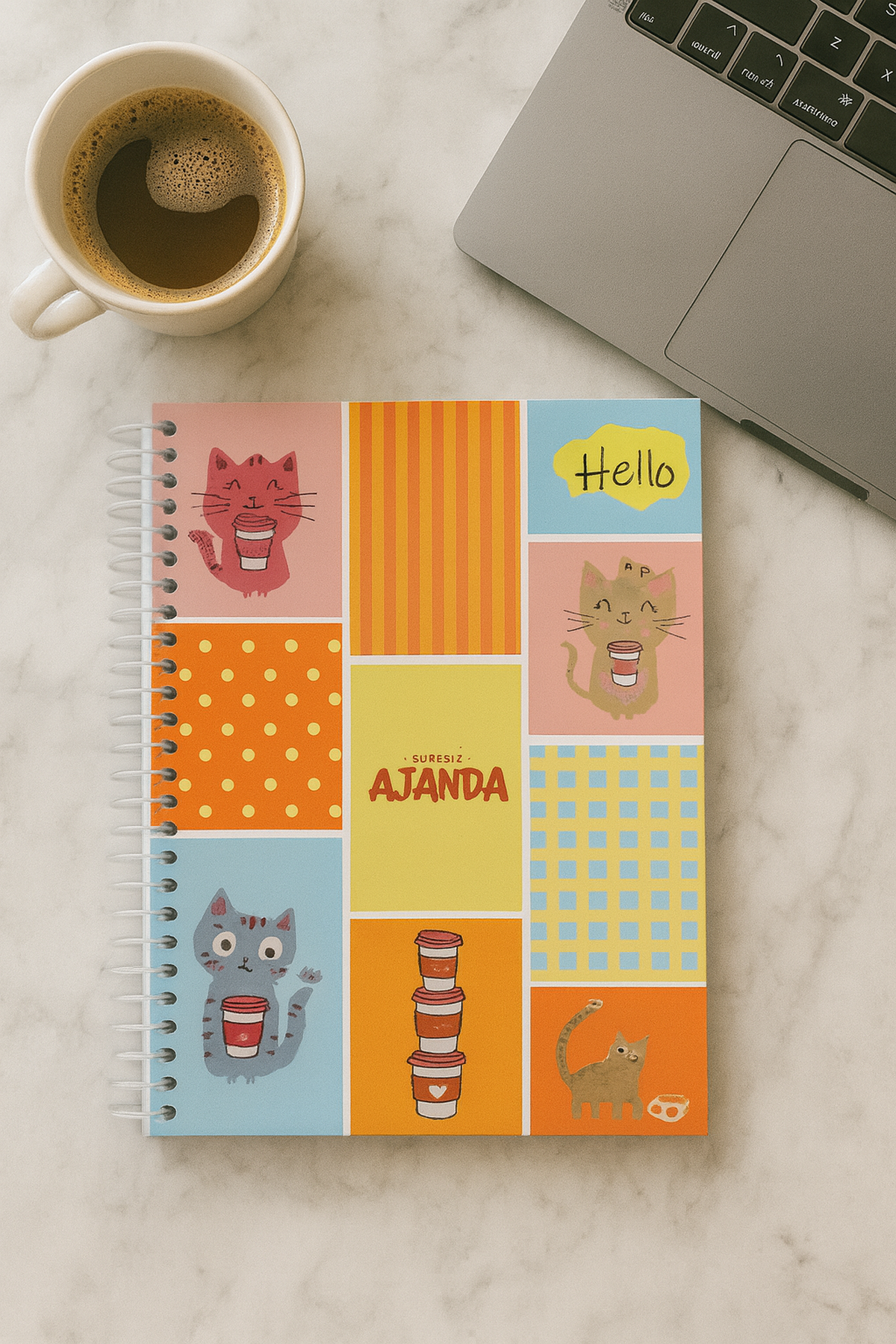 Hello Kedi Stickerlı Spiral Defter